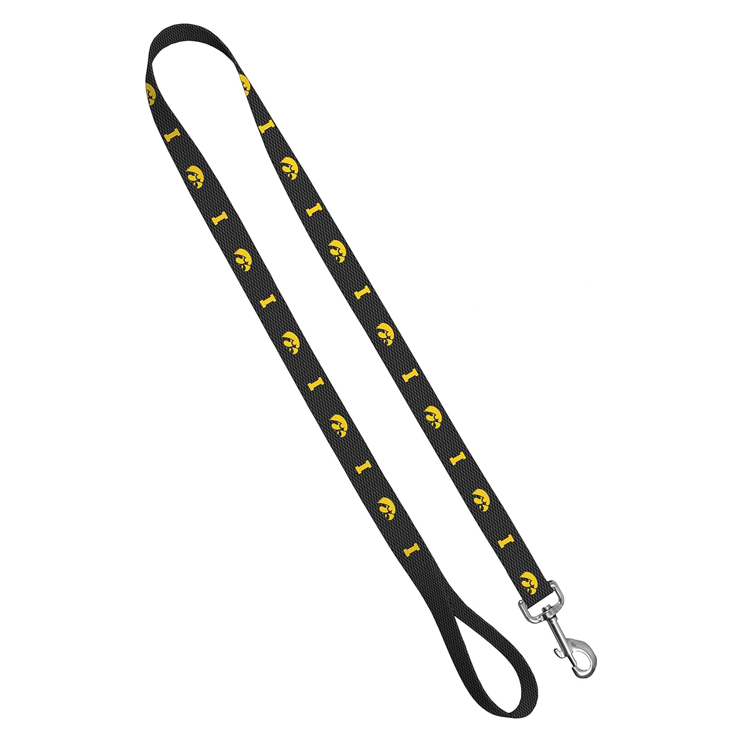 Moose Pet Wear Dog Leash - University of Iowa Hawkeyes Pet Leash, 1 Inch Wide x 6 Feet Long, Hawk on Carbon Fiber