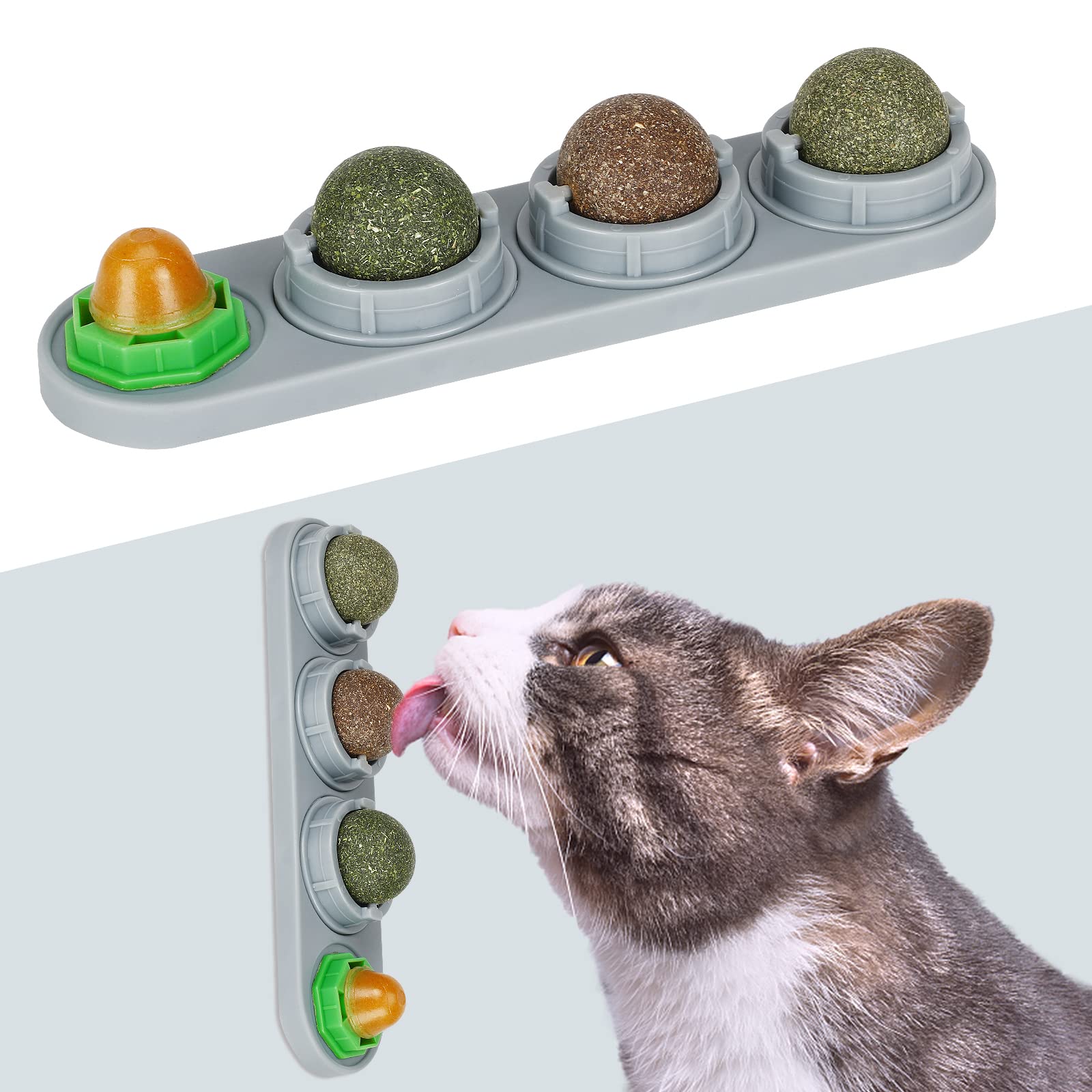 SINROBO Catnip Ball for Cats Wall, 4 Pack, Silvervine Balls, Edible Toys, Lick Safe Healthy Kitten Chew & Teeth Cleaning Dental 