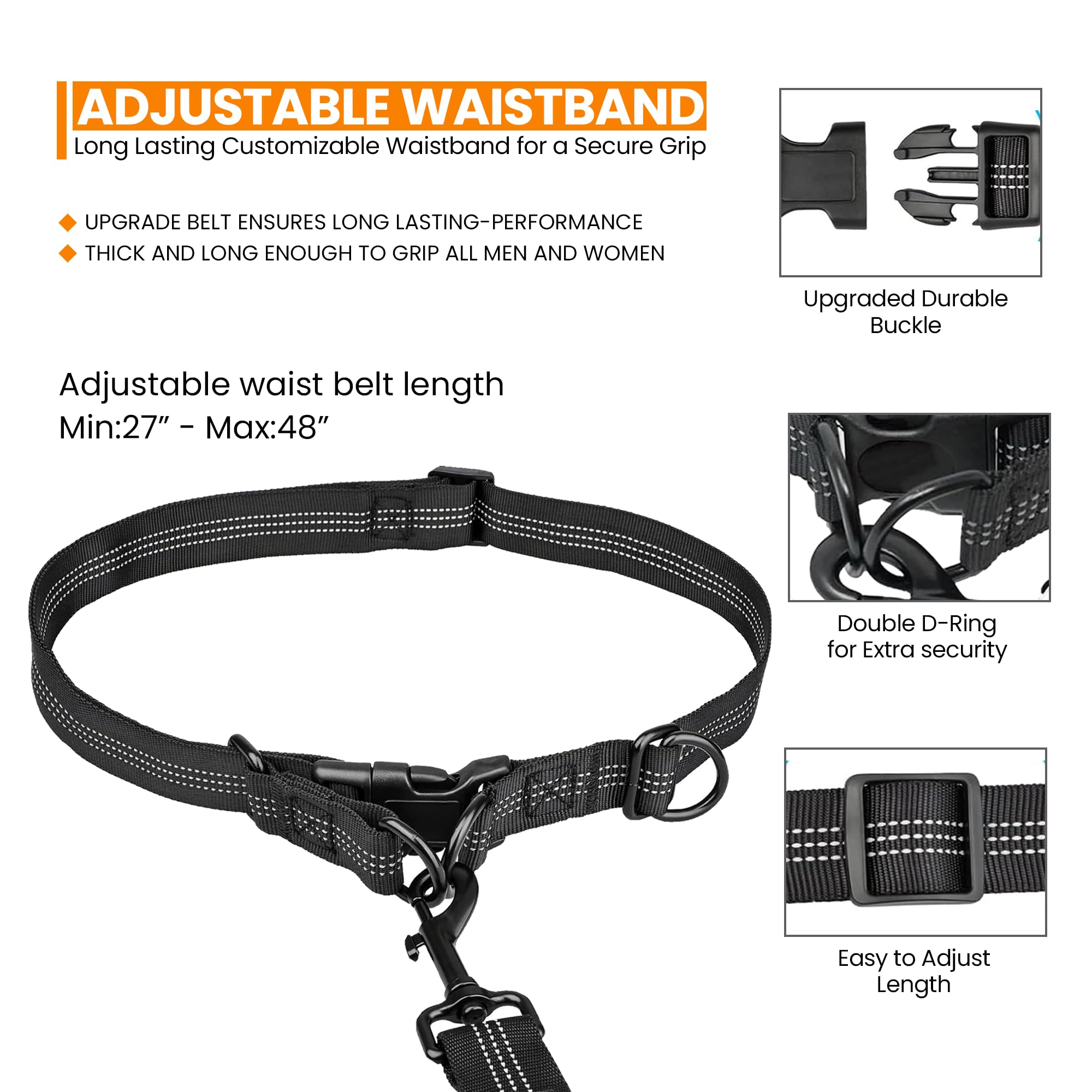 Hands Free Dog Leash Waist | Dual Padded Handles With Adjustable Belt Waist Leash For Dog Walking, Jogging, And Running Your Dog