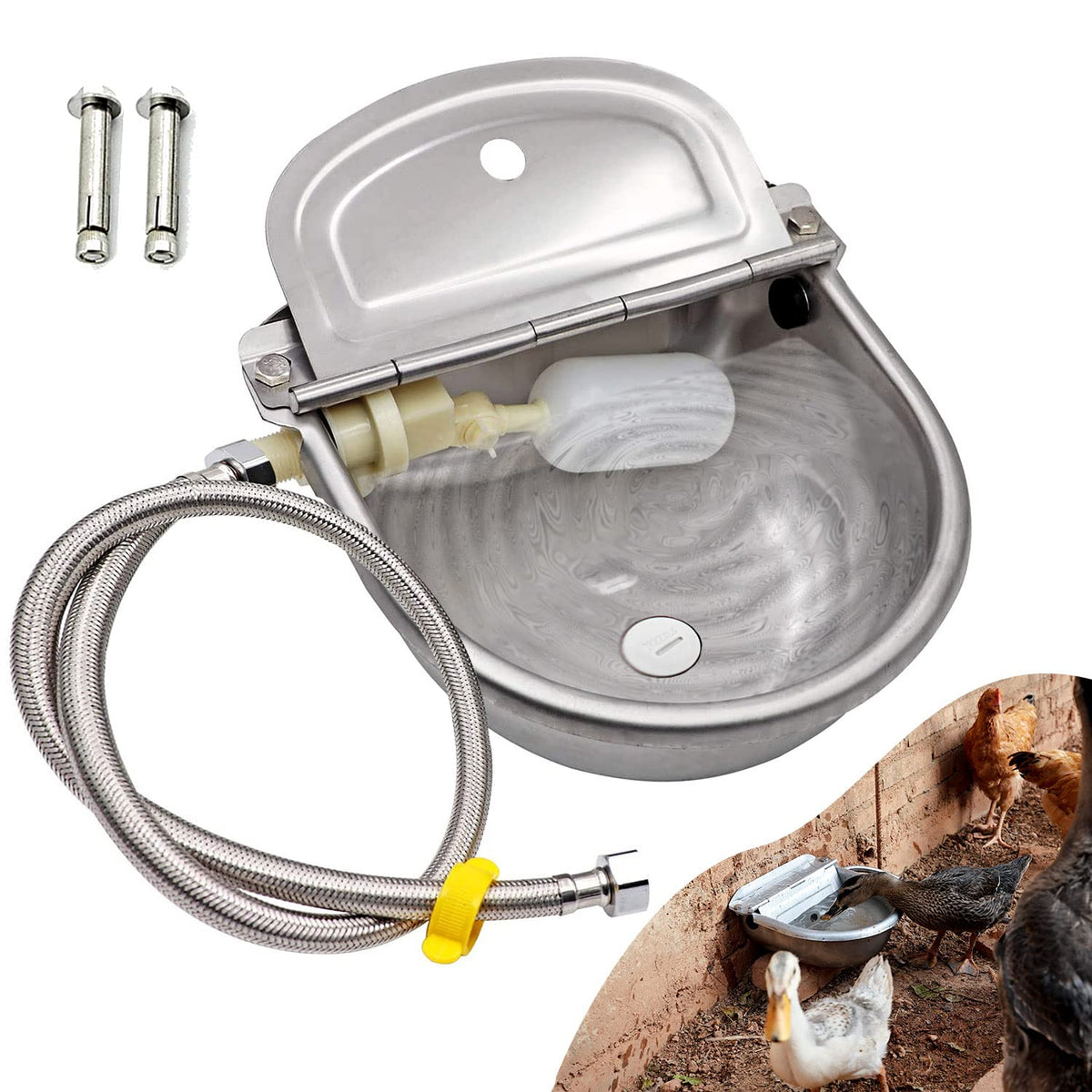 Automatic Water Dispenser for Dog Water Bowl Dispenser Large Size Stainless-Steel Waterer Feeder Self Filling Water Trough for P
