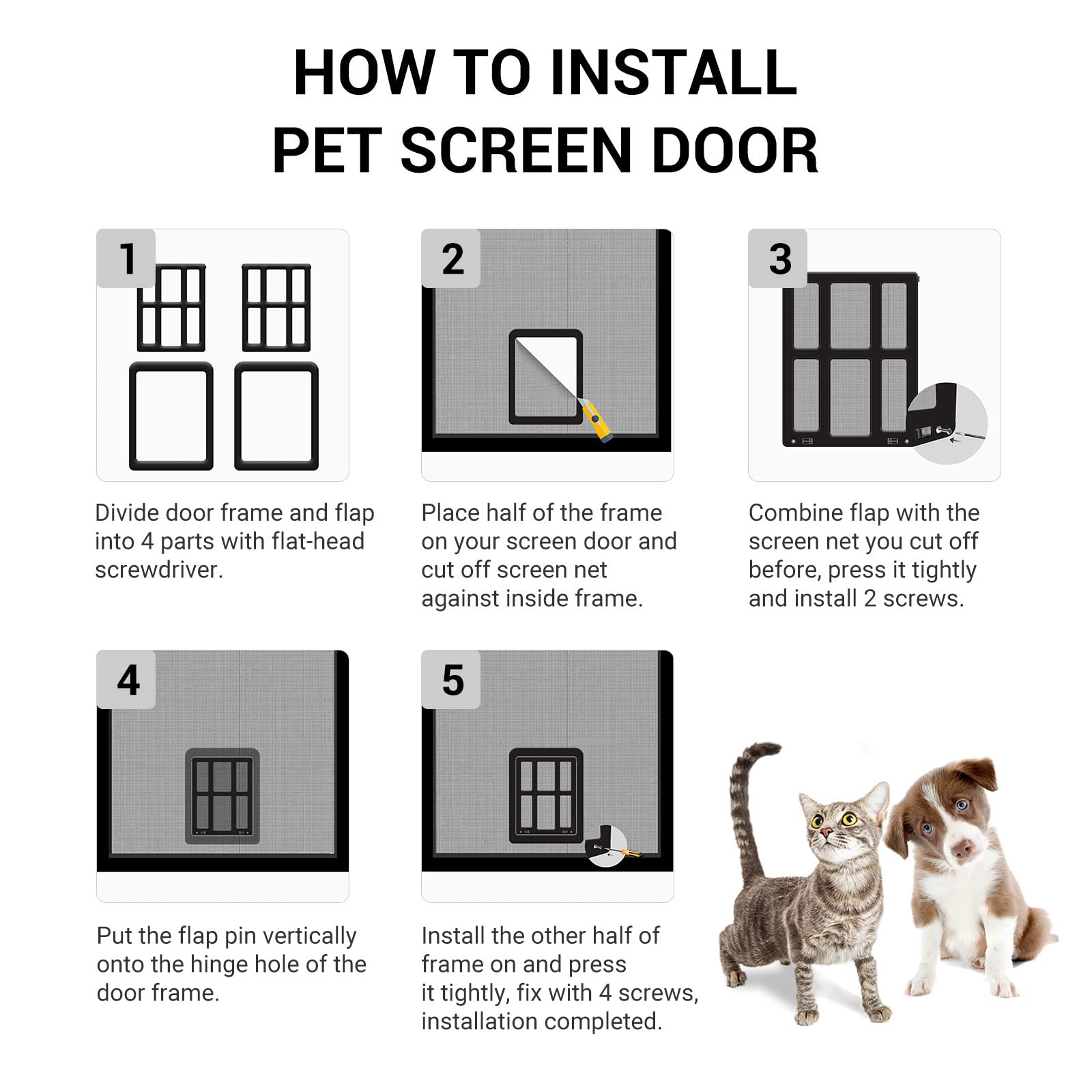 Namsan Screen Cat Door For Sliding Door 8.2 X 9.6 Inches Entrance Screen Pet Door For Small Dogs Cats Magnetic Automatic Closure Gate