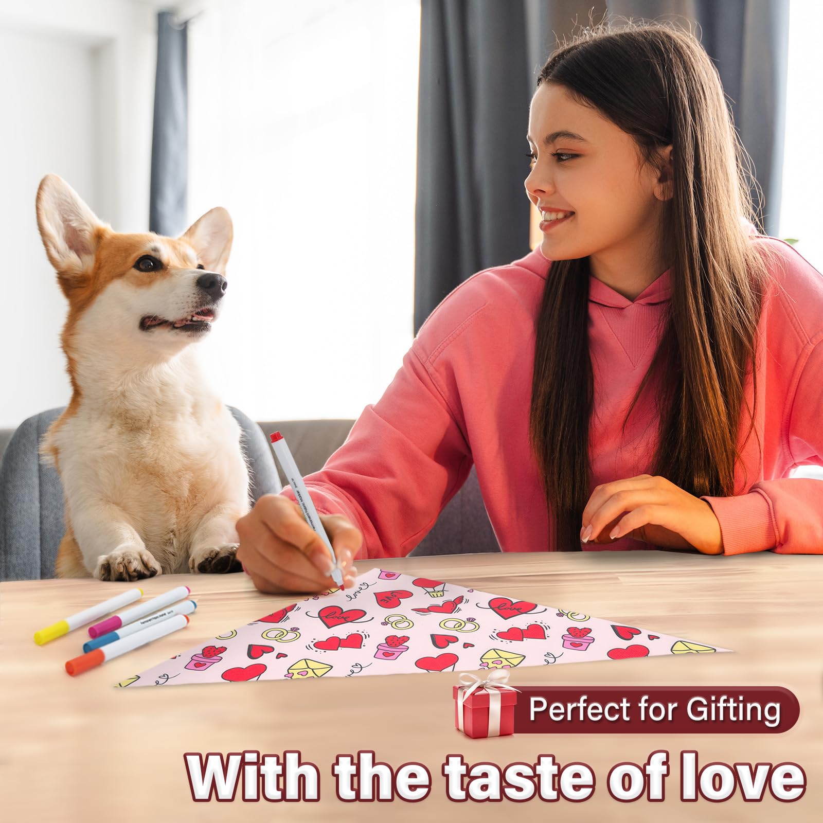 Supet Diy Love Dog Bandana Scarf With Permanent Marker, Washable, Unisex Pet Accessory Dogs, Romantic Puppy Gifts For Engagement