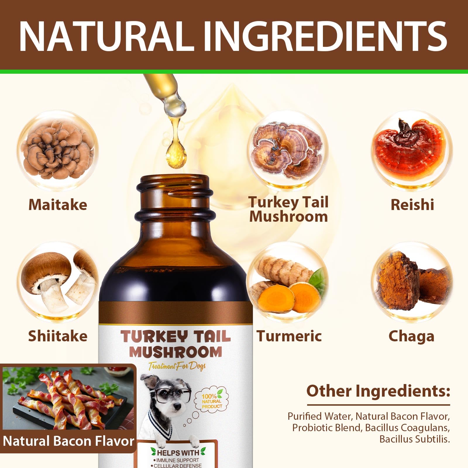 Turkey Tail Mushroom for Dogs, Faster Absorption Turkey Tail Mushroom for Immune & Digestive, Joint, Energy, Dog Mushrooms Drop