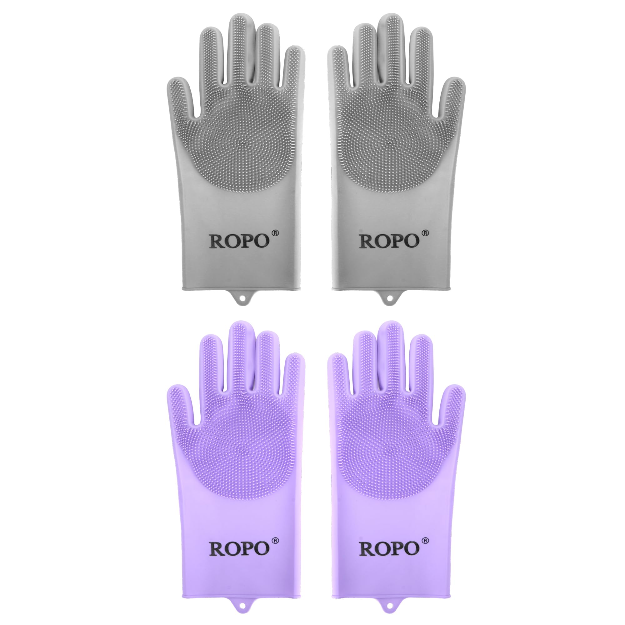 Ropo Silicone Gloves For Pet Grooming, Multi-Functional Gloves For Pet Hair Shedding, Bathing, And Massage (Grey+Purple)