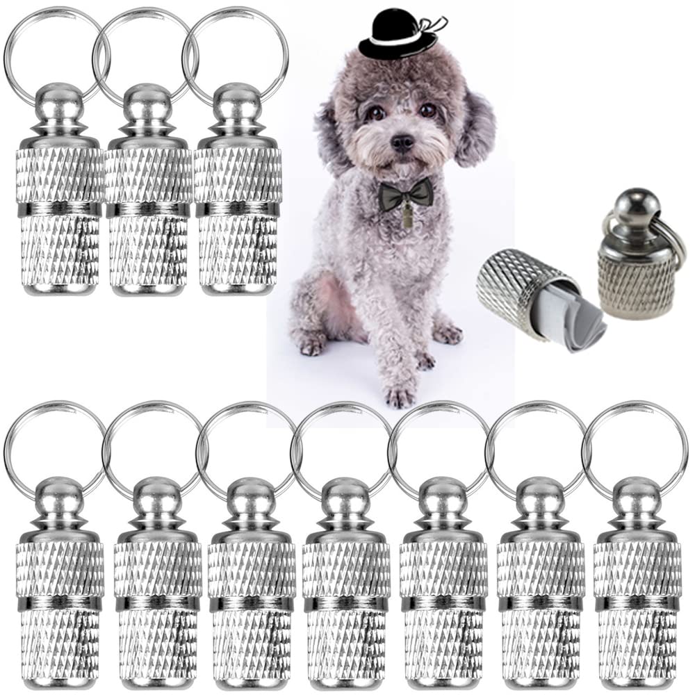 Yanqinqin 10Pcs Anti-Lost Pet Id Tags, Stainless Steel & Aluminum, Silver, 8*21Mm, Waterproof, Personalized Labels