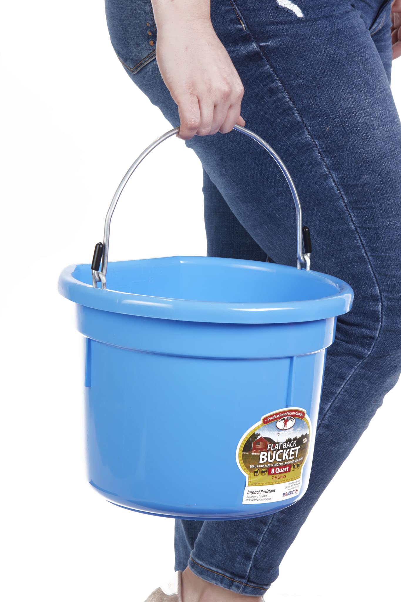 Little Giant Flat Back Plastic Animal Feed Bucket | Animal Feed Bucket with Metal Handle | Horse Stall Feeding and Watering Supp