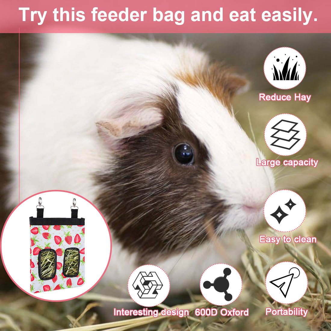 DZWLKJ Rabbit Hay Feeder, 600D Polyester, Hay Feeder Rabbit, Guinea Pig, Chinchilla, Hamsters, Small Pets, 1 Pack, Foldable, Lig