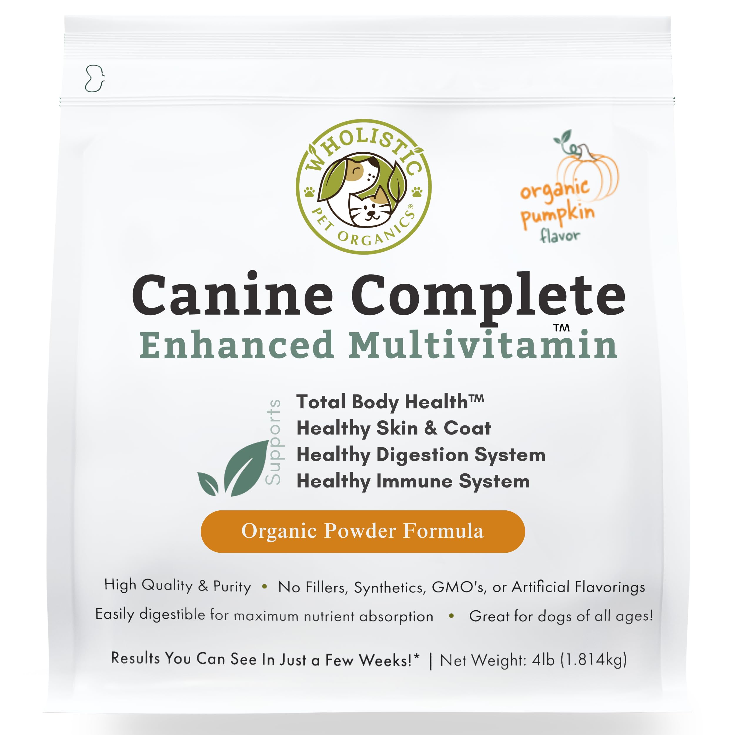 Wholistic Canine Complete with Organic Pumpkin for Dogs - 4 Lb - Dog Vitamins and Supplements with Pumpkin Powder for Digestion,