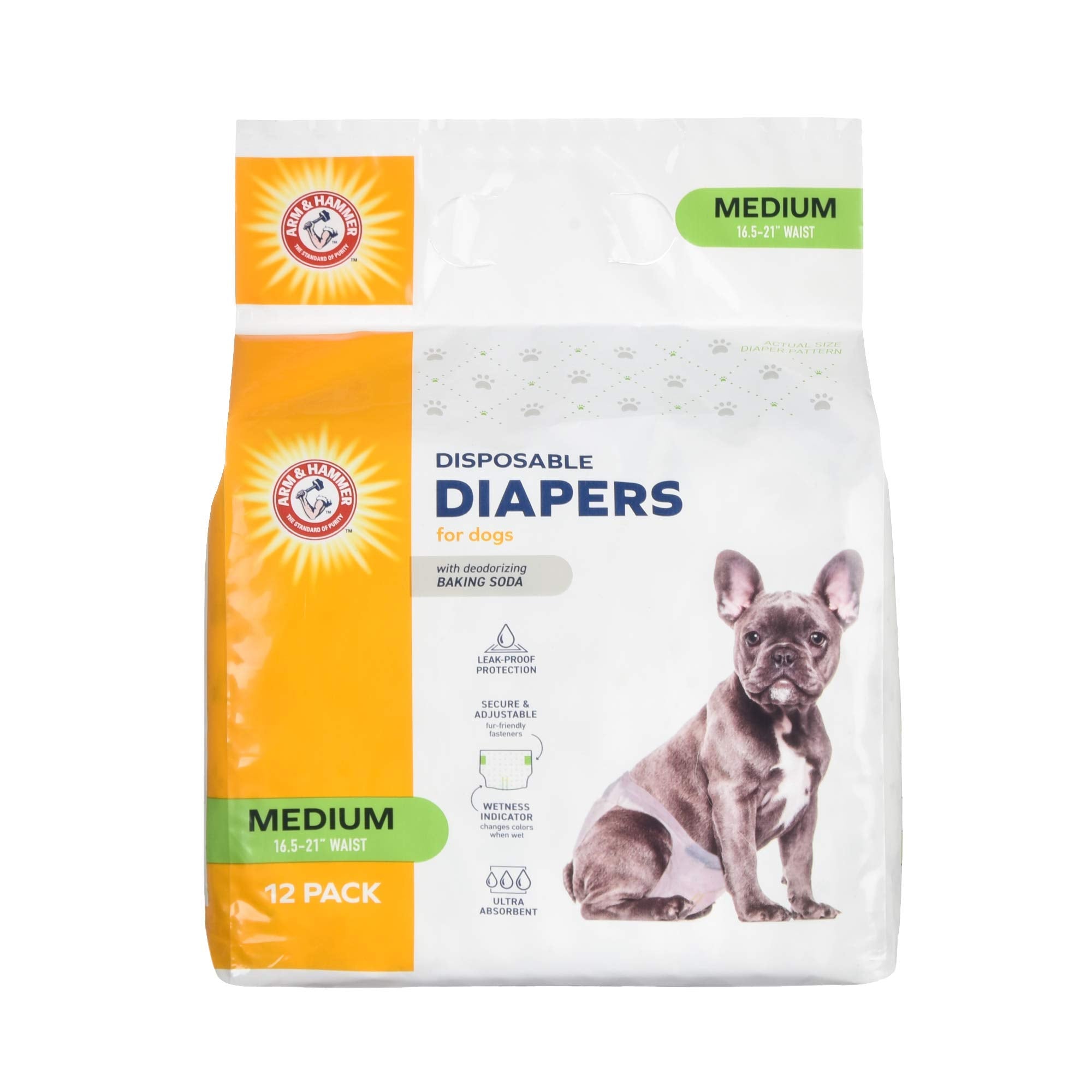 Arm & Hammer For Pets Female Dog Diapers, Size Medium, 12 Count | Ultra-Absorbent, Adjustable Girl Dog Diapers with Leak-Proof P