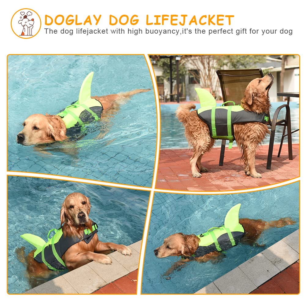 Doglay Dog Life Jacket Shark, Ripstop Dog Life Vests For Swimming Boating With High Buoyancy And Rescue Handle, Adjustable Dog Life Jacket Pet Flotation Vest For Small Medium Large Dogs