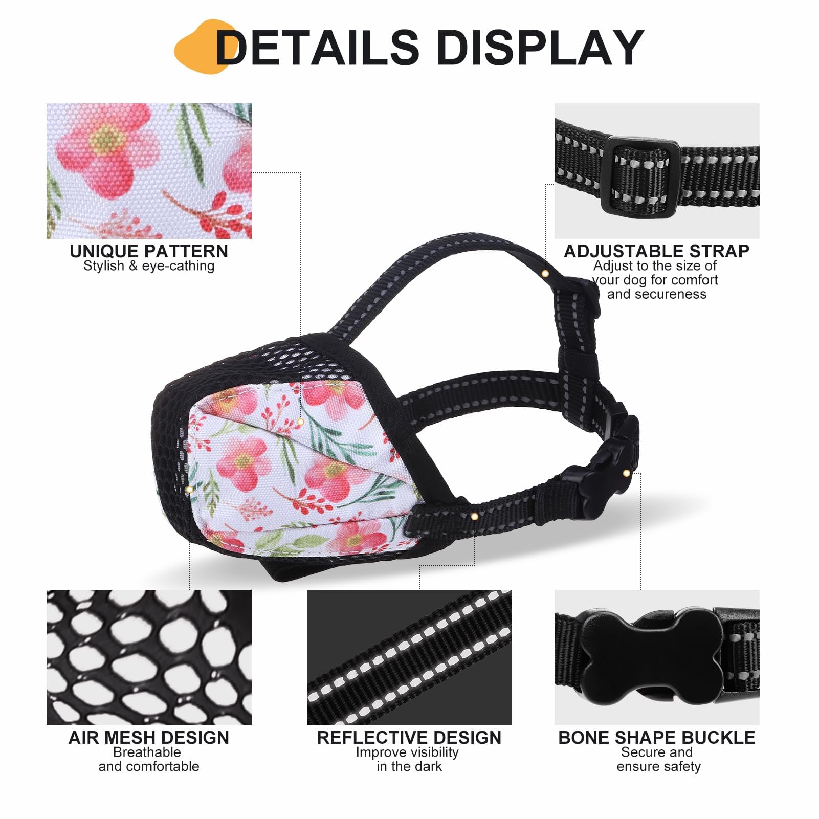 K9Meme Dog Muzzle, Soft Air Mesh Muzzle For Large Medium Small Dogs Anti Chewing, Breathable Reflective Adjustable Pet Muzzle To