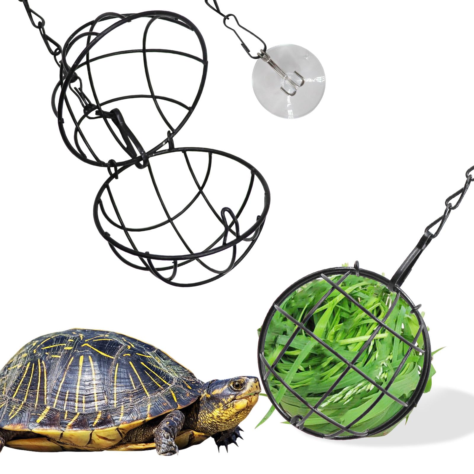 3.1 Inches Tortoise Treat Ball Toy, Hanging Turtle Stainless Steel Hay Feeder Ball, Small Animal Grass Fruit Vegetable Feeder Ho