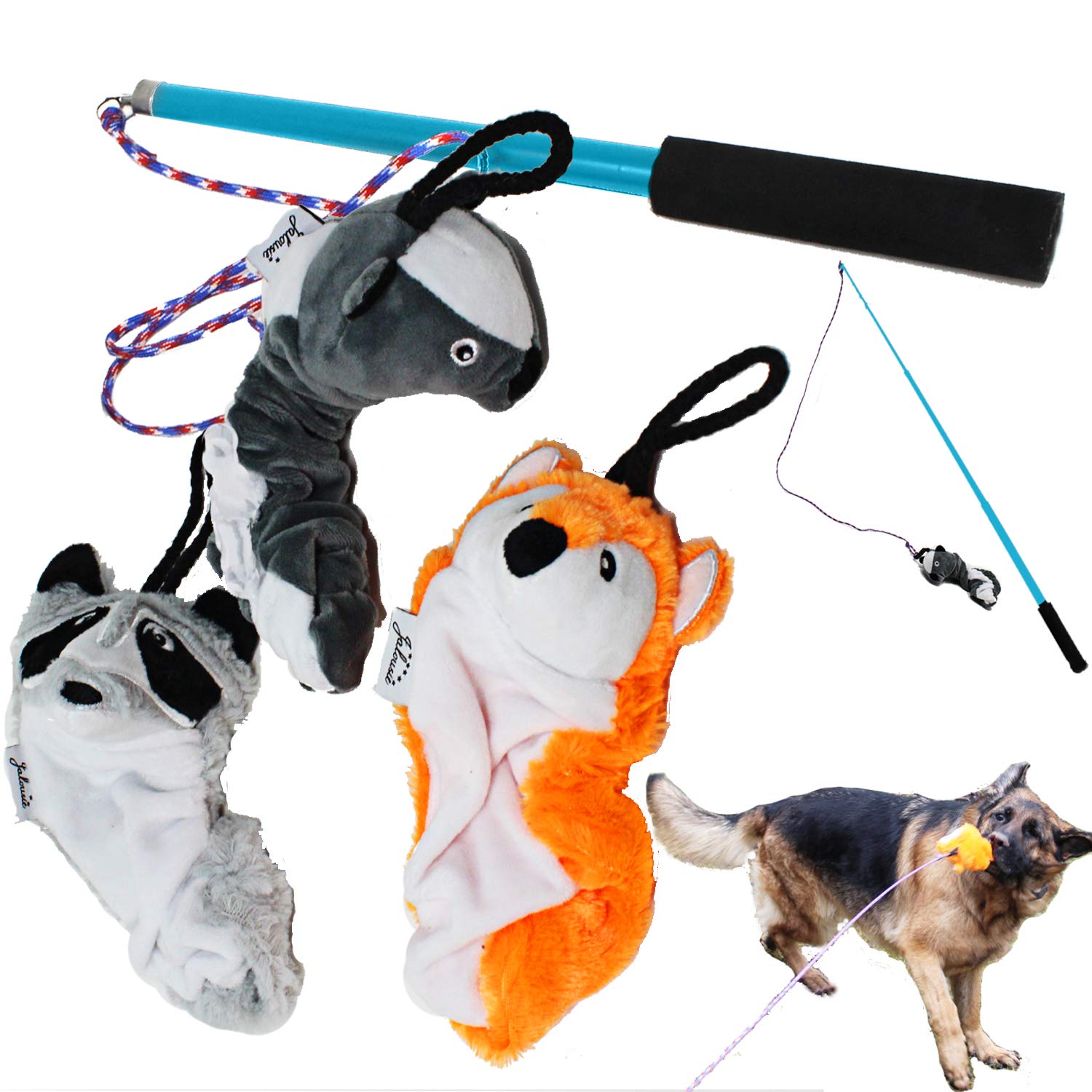 Jalousie Collapsible Dog Flirt Pole With Three Squeaky Toys Plush Toys Dog Teaser Wand Chase It Dog Toy With Refills (Dog Flirt 