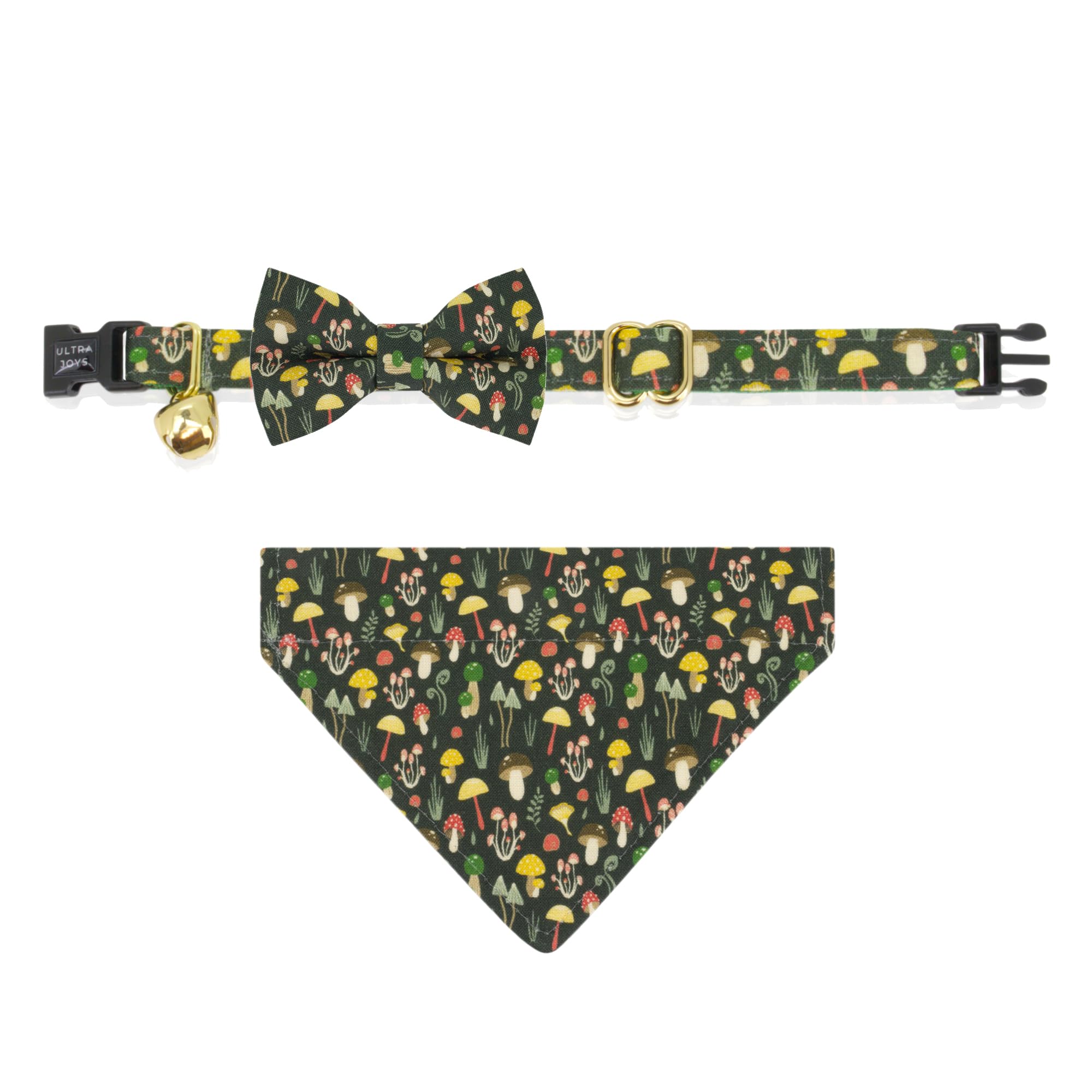 Ultra Joys Cat Collar With Bells - Breakaway Collar Kitten To Adult, Boy & Girl, Mushroom Large