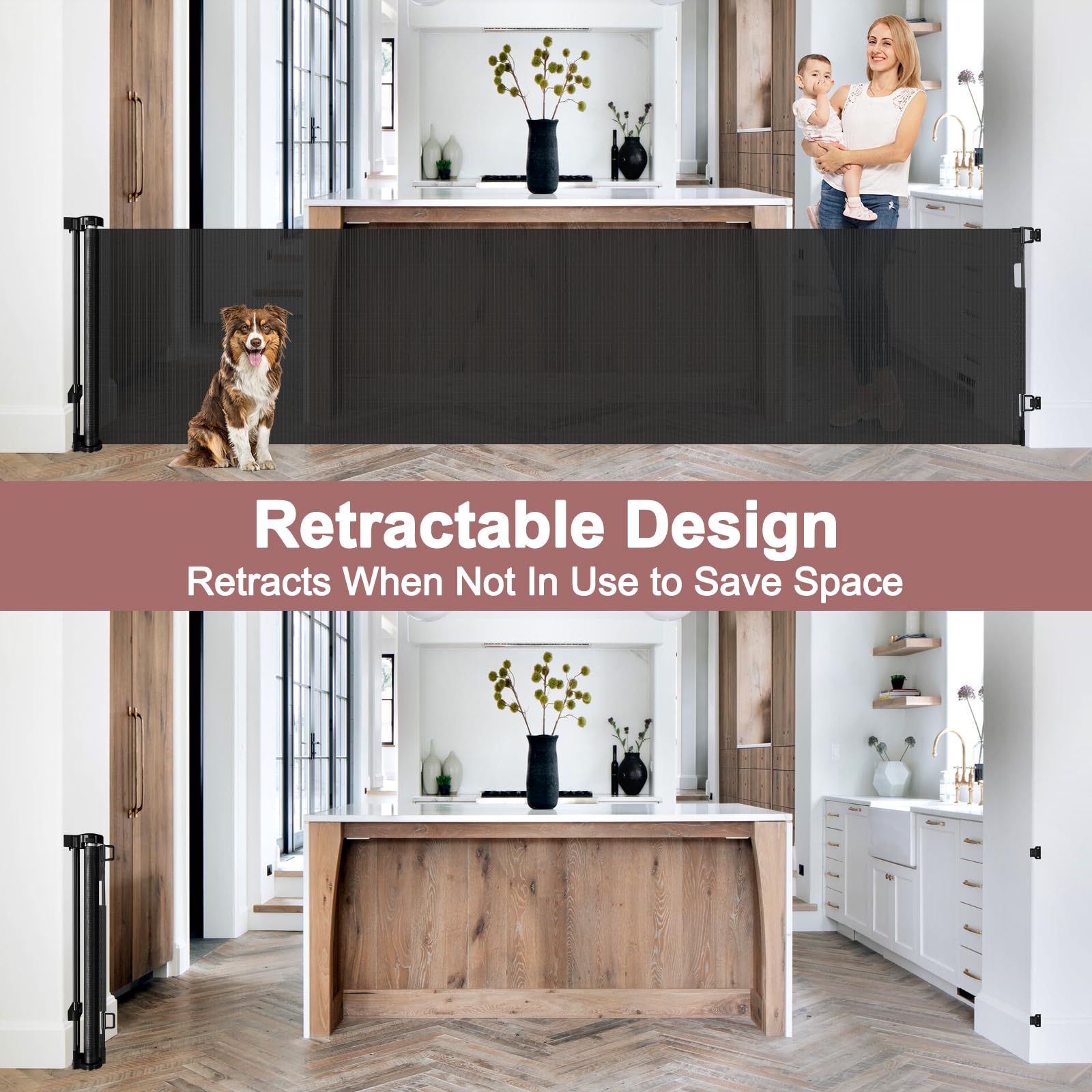 85 Inch Extra Wide Retractable Baby Gate Indoor Extra Long Baby Gate Outdoor Extra Large Dog Gate Child Gates for Wide Openings