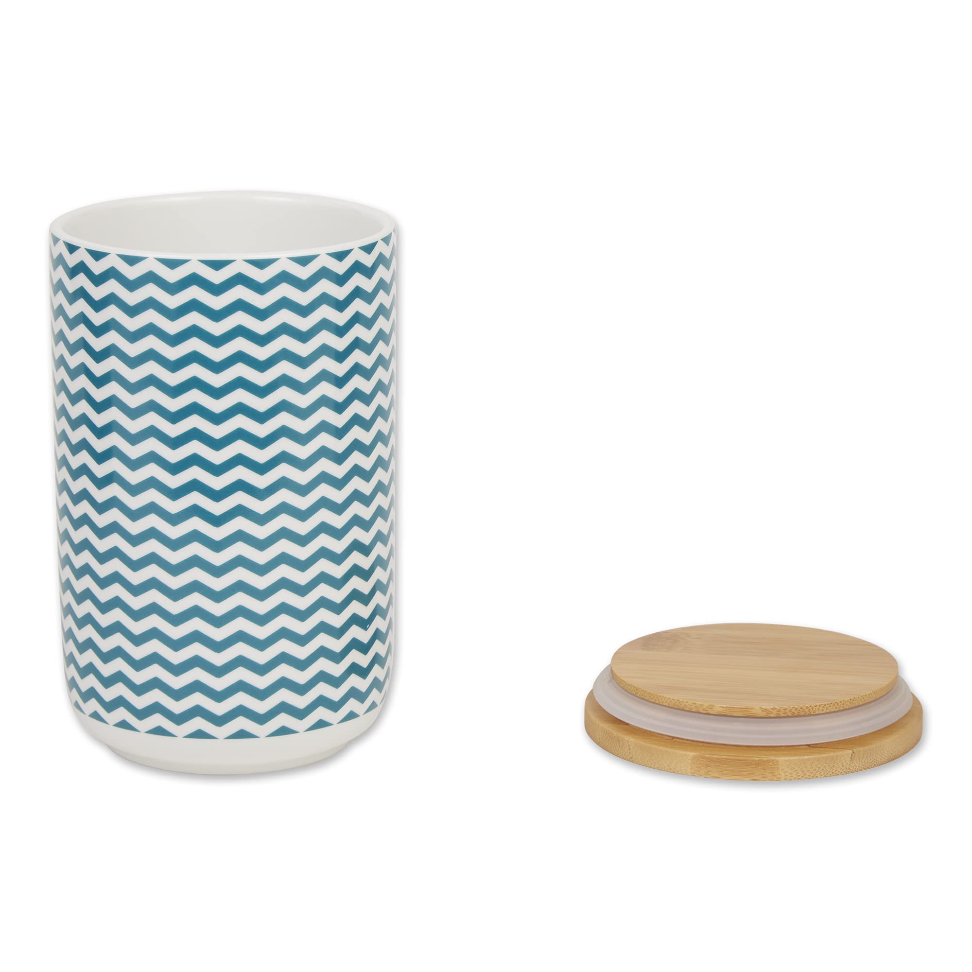Bone Dry Chevron Ceramic Pet Treat Canister with Bamboo Lid, Dishwasher Safe Countertop Storage, Keep Dog & Cat Treats Safe & Dr