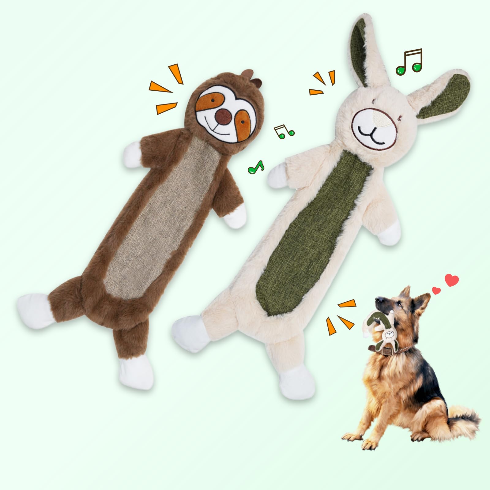 Zrbtk 2 Pack Crinkle Squeaky Dog Toys For Aggressive Chewers, Less Stuffed Dog Toy To Keep Them Busy, Plush Interactive Pet Toys