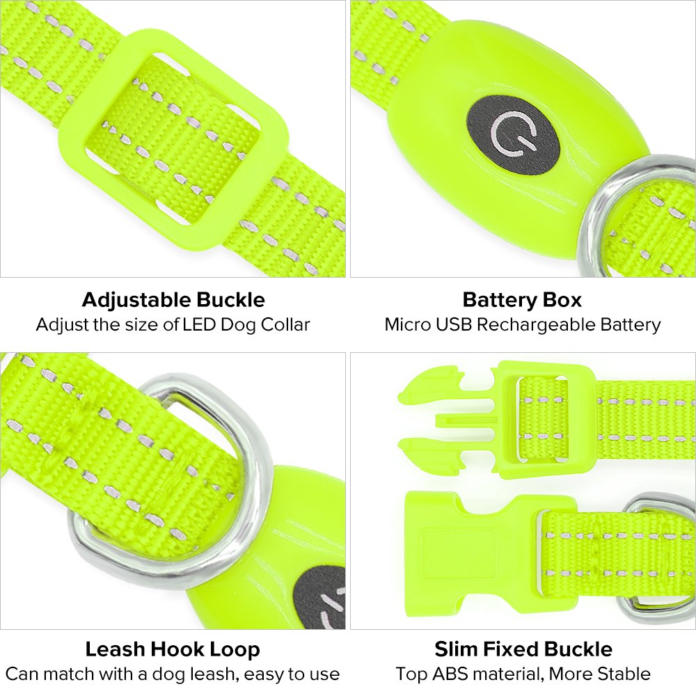 Puppy Led Dog Collar, Usb Rechargeable Light Up Collar, Lightweight Nylon Glowing Dog Collar For Your Small Pups& Cats(Green, X-Small)