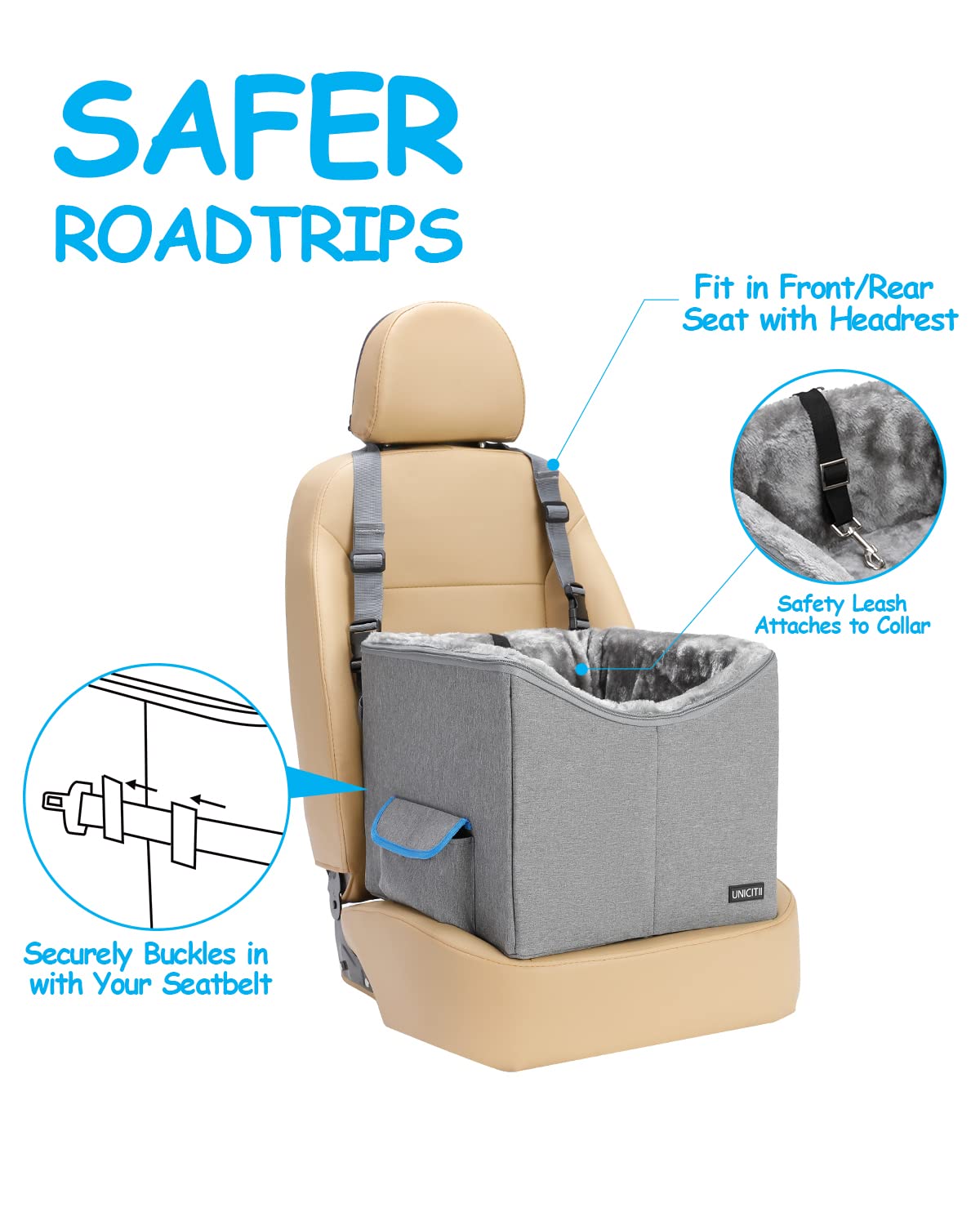 Unicitii Lookout Pet Car Booster Seat For Small Dogs, Bucket Booster Pet Seat, Elevated Dog Booster Car Seat, Lookout Dog Car Seat For Small Dogs