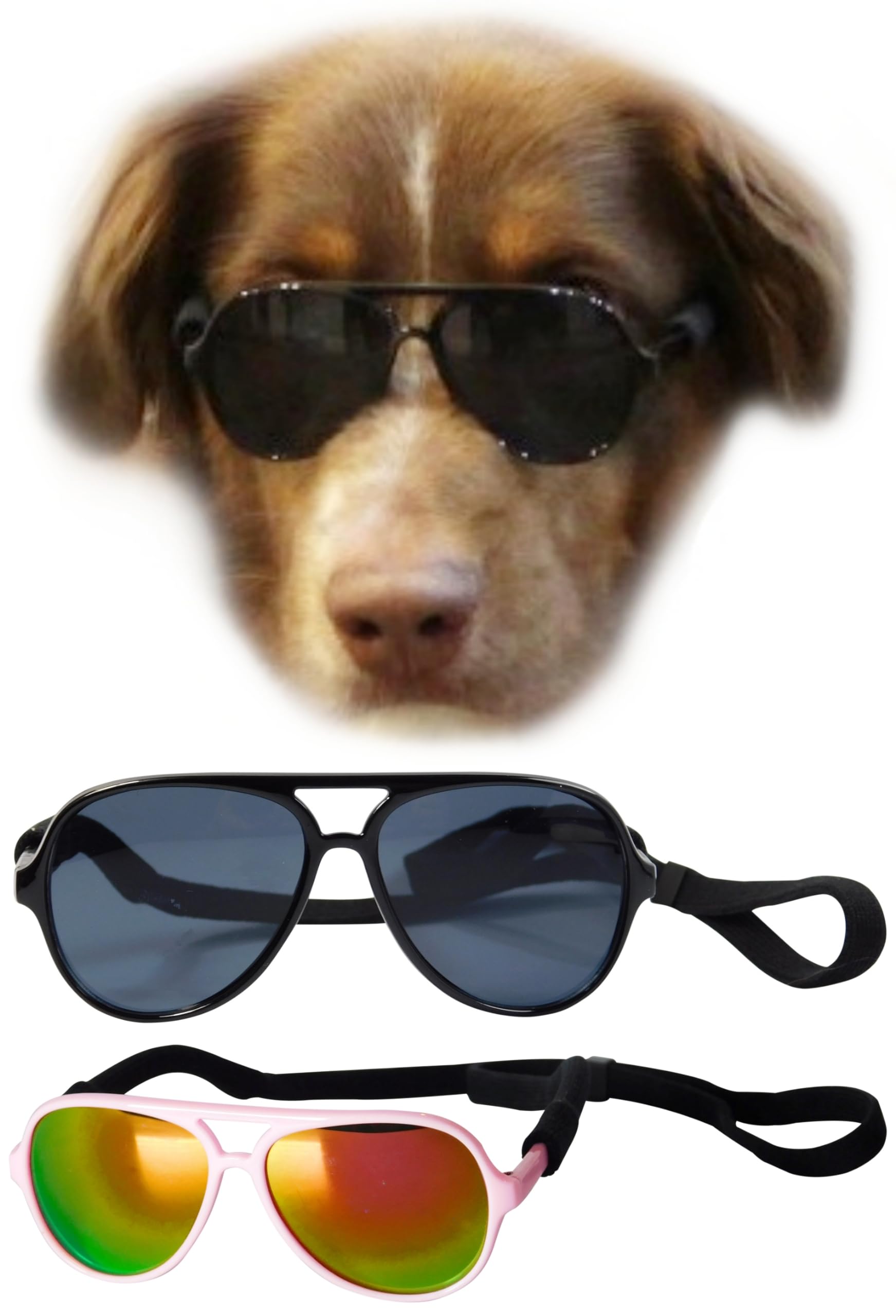 G010 Dog Pet Costume Prop Aviator Sunglasses Medium Breeds 20-40 Lbs (2-Pack Black+Pink-Rose Gold Mr)