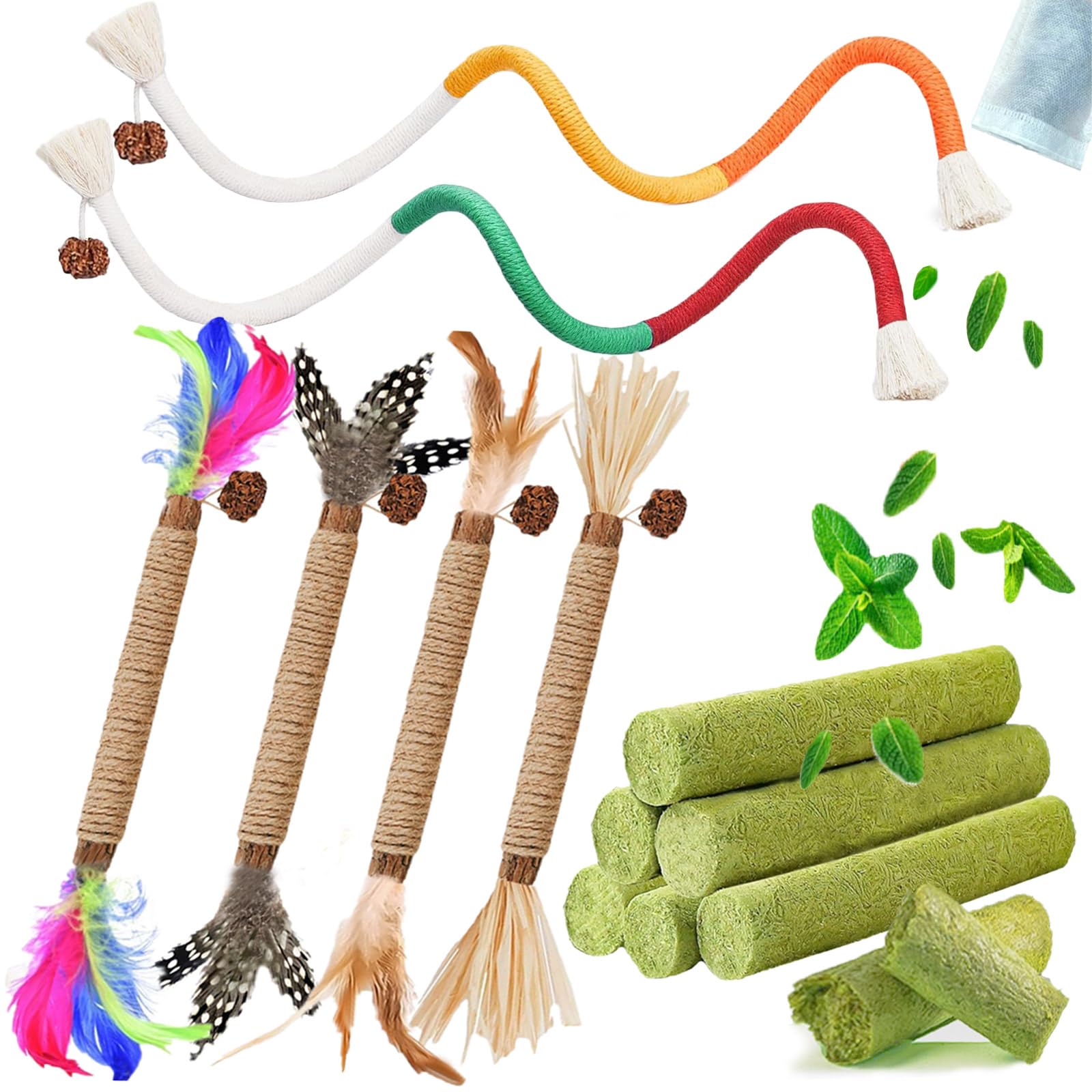 GREMBEB Cat Toys 12Pack Cats Grass Treat Catnip Toy with Silvervine for Indoor Kitten Toys Wood Kitty Chew Rope Grass Sticks for