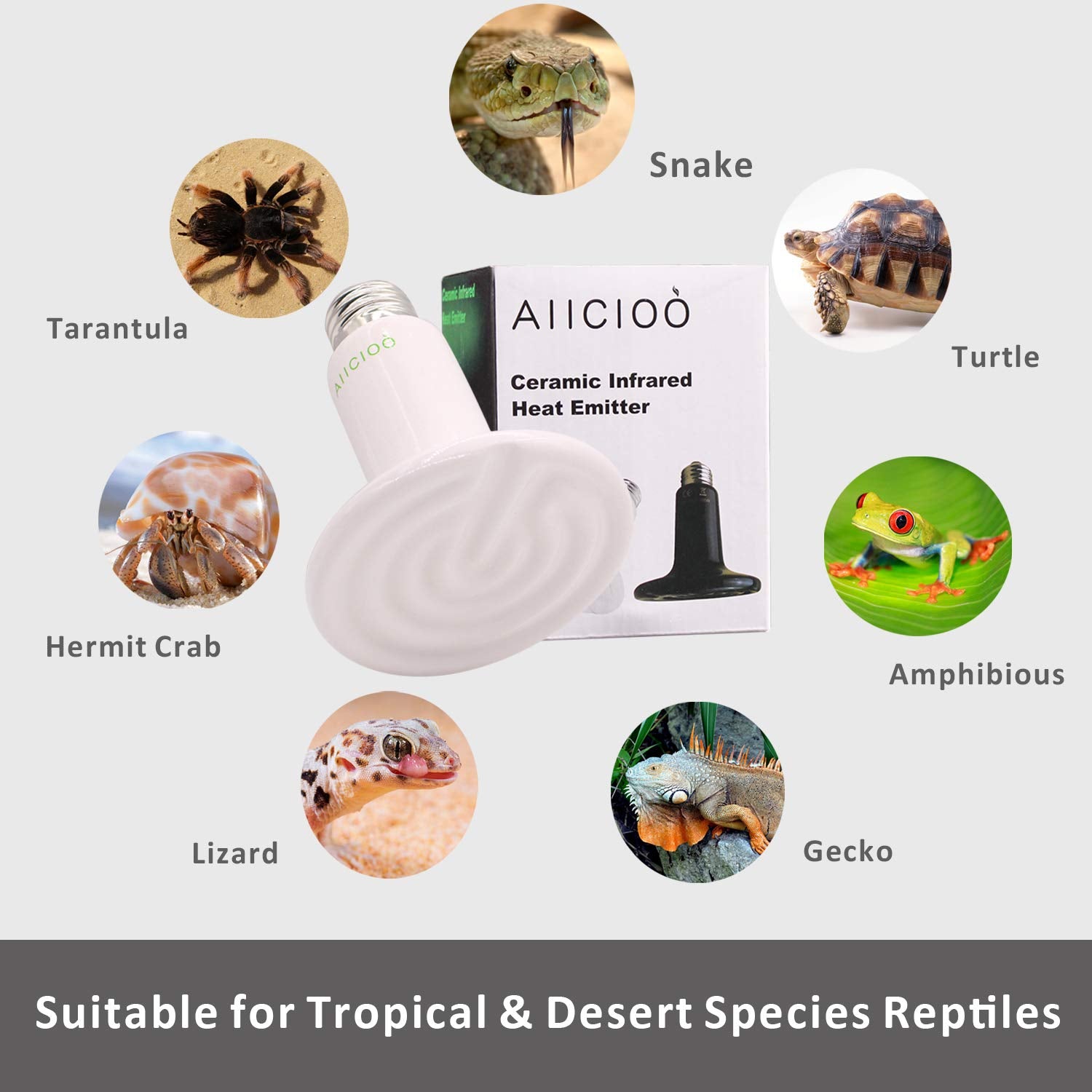 Reptile Heat Lamp Bulb -60W Ceramic Heat Emitter No Harm No Light Infrared Heater Lamp For Chicken Coop Lizard Aquarium Snake Outside Dogs Brooder 110V,White