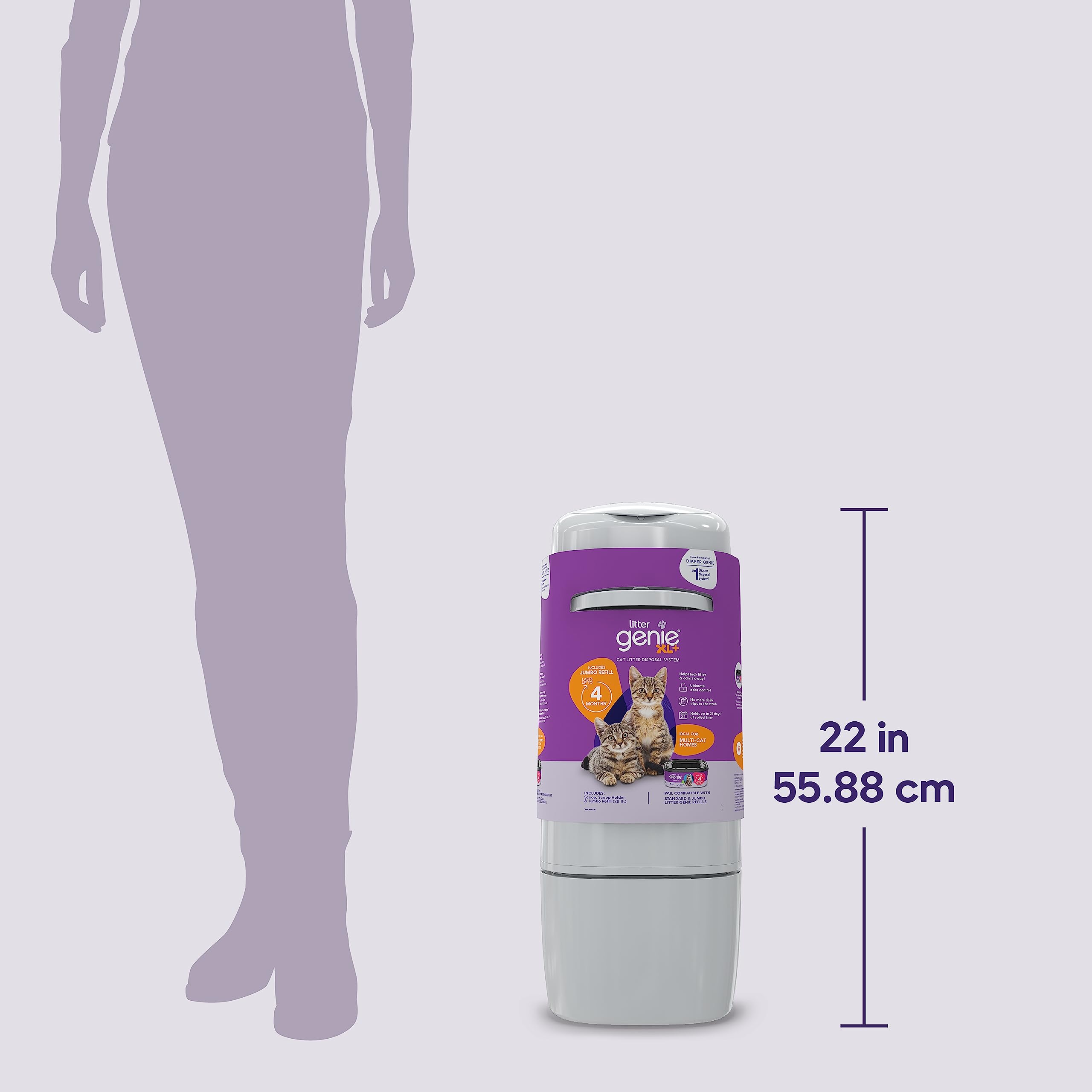 Litter Genie Xl+ Pail | Cat Litter Waste Disposal System For Odor Control | Includes 1 Jumbo Refill Bag
