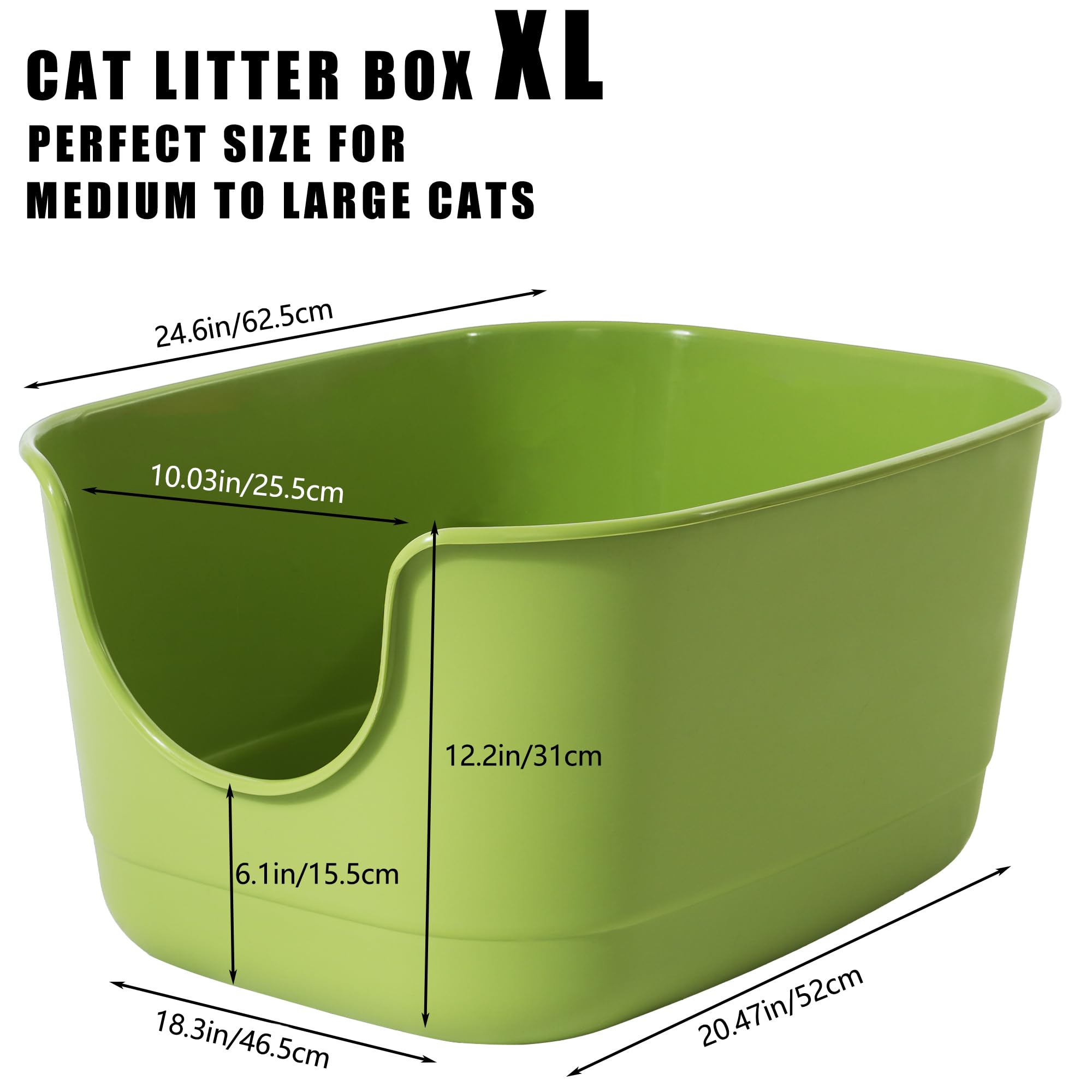 Gefryco Jumbo Cat Litter Box - X-Large Green High Wall Anti-Splashing Design, Tool-Free Assembly for Multi Cats