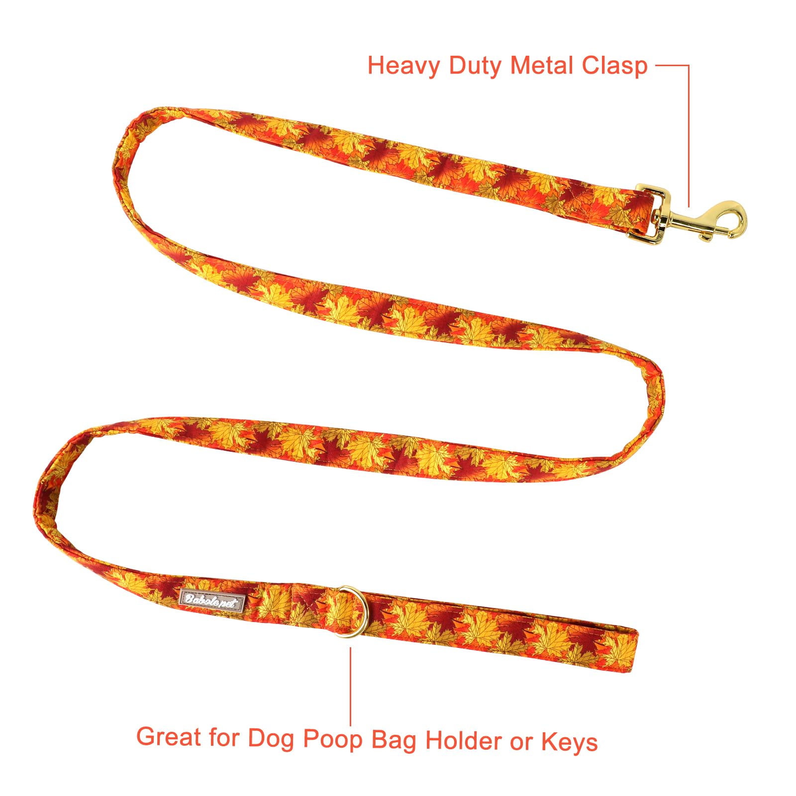 Babole Pet Autumn Dog Leash Durable Handmade Orange Gold Maple Leaf Dog Leashes With Soft Handle Manual Fall Dog Leashes Matchin