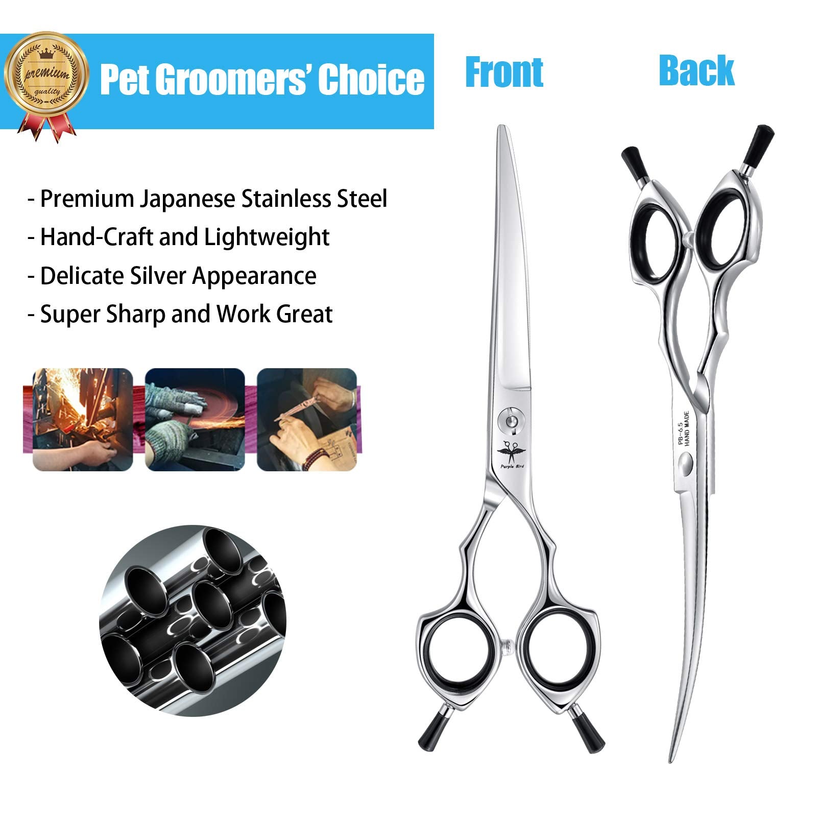 6.5 Inch Downward Curved Dog Grooming Scissors Pet Cutting Shears Professional Safety Blunt Tip Trimming Shearing For Dogs Cats Face Paws Limbs 6.5 Inch, 7 Inch Japanese Stainless Steel Silver