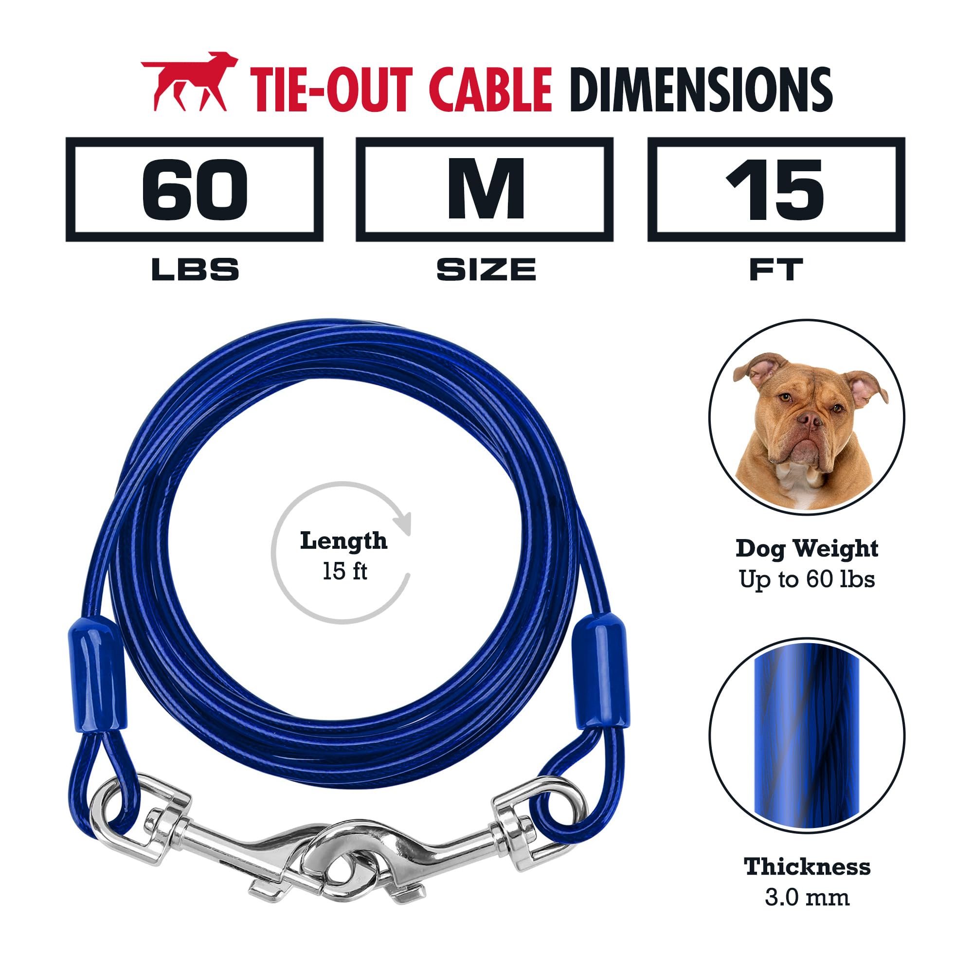 Tuff Pupper Dog Tie Out Cable 15 Feet | Dog Runner Cable For Yard 15 Ft | Heavy Duty Lead | Water & Rust Resistant Industrial St