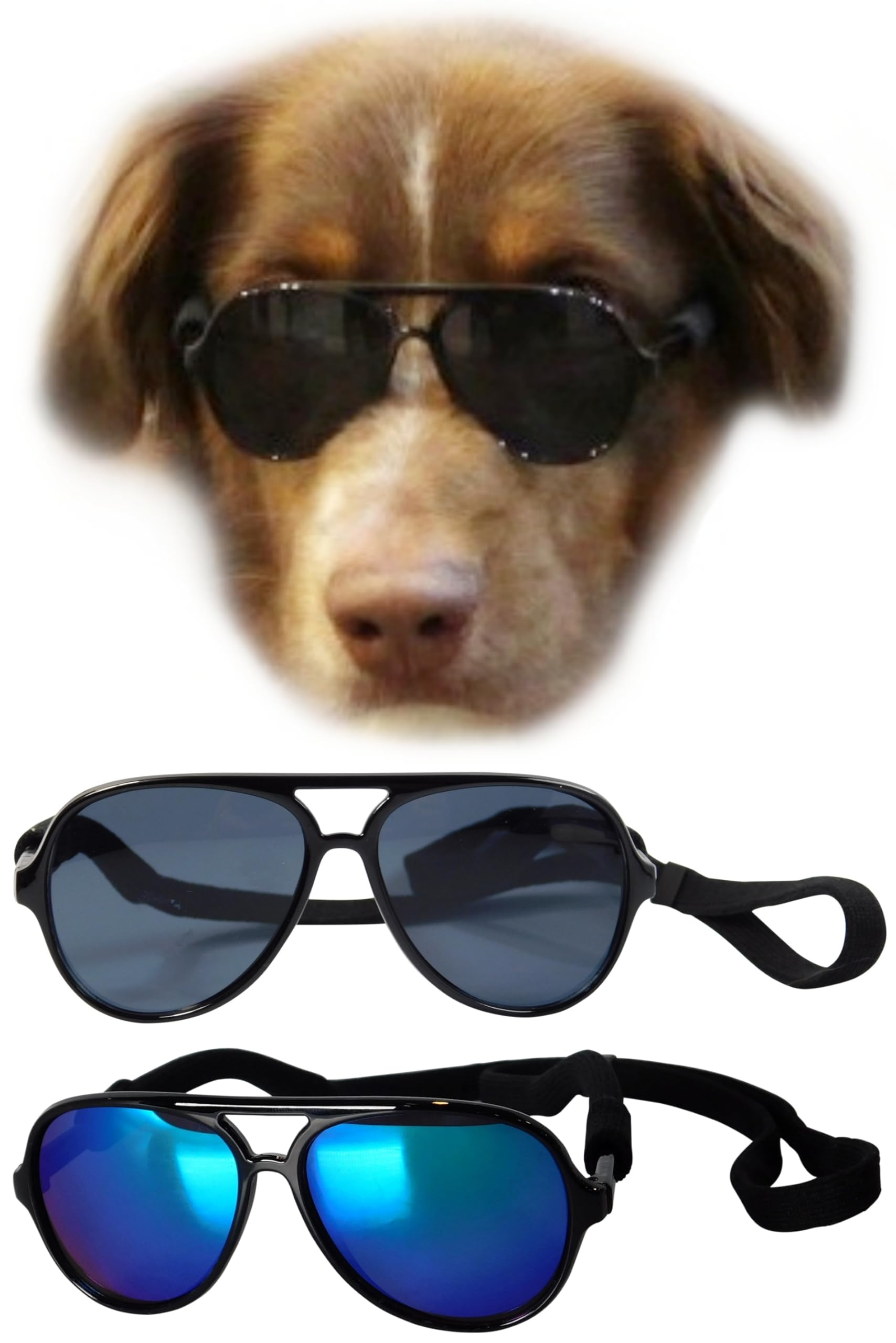 G010 Dog Pet Costume Prop Aviator Sunglasses Medium Breeds 20-40 Lbs (2-Pack Black+Black-Emerald Green Mirror)