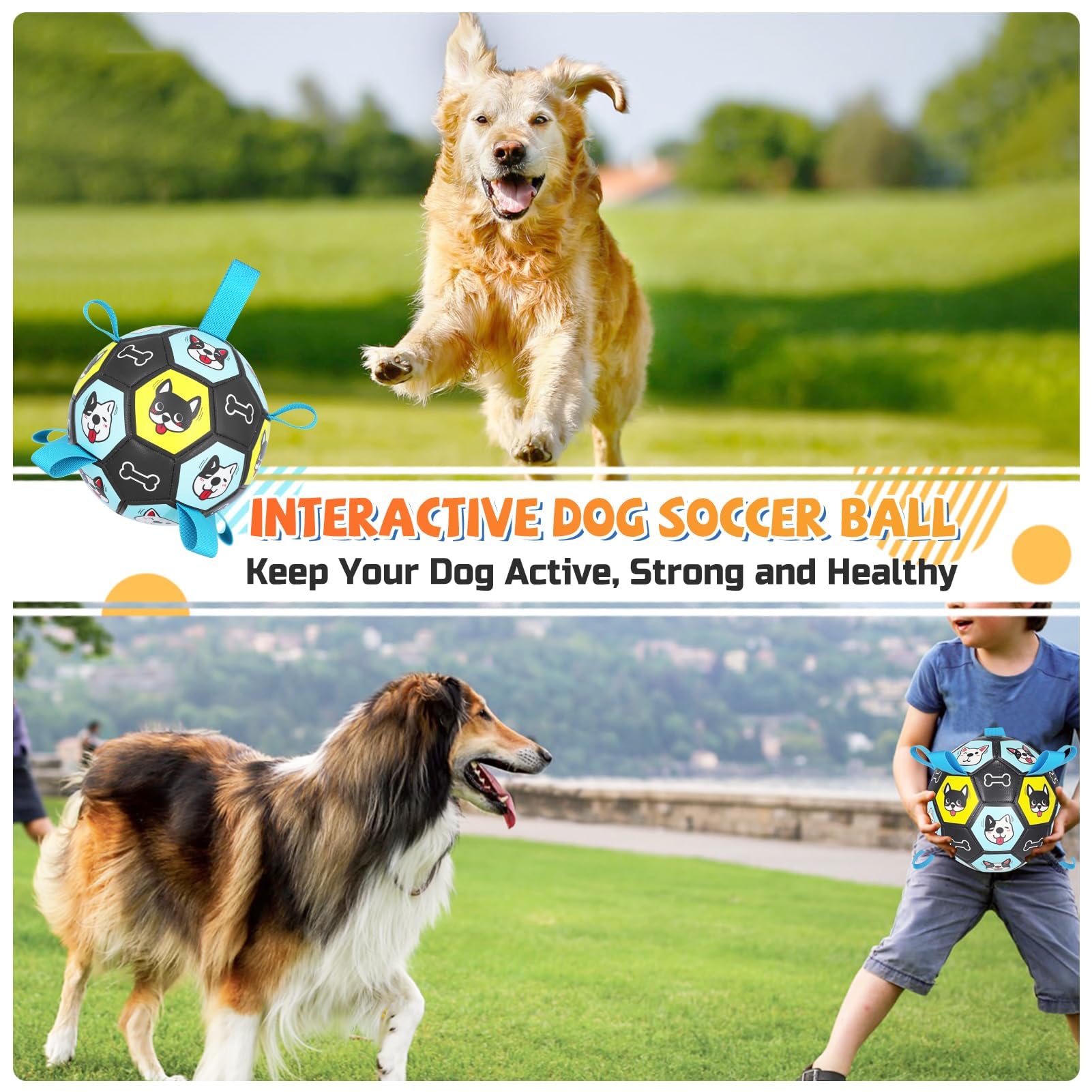Zestpulse 7' Dog Toy Soccer Ball With Straps, Herding Ball For Dogs, Outdoor Interactive Dog Toy, Dog Fetch Toy, Ideal For Medi