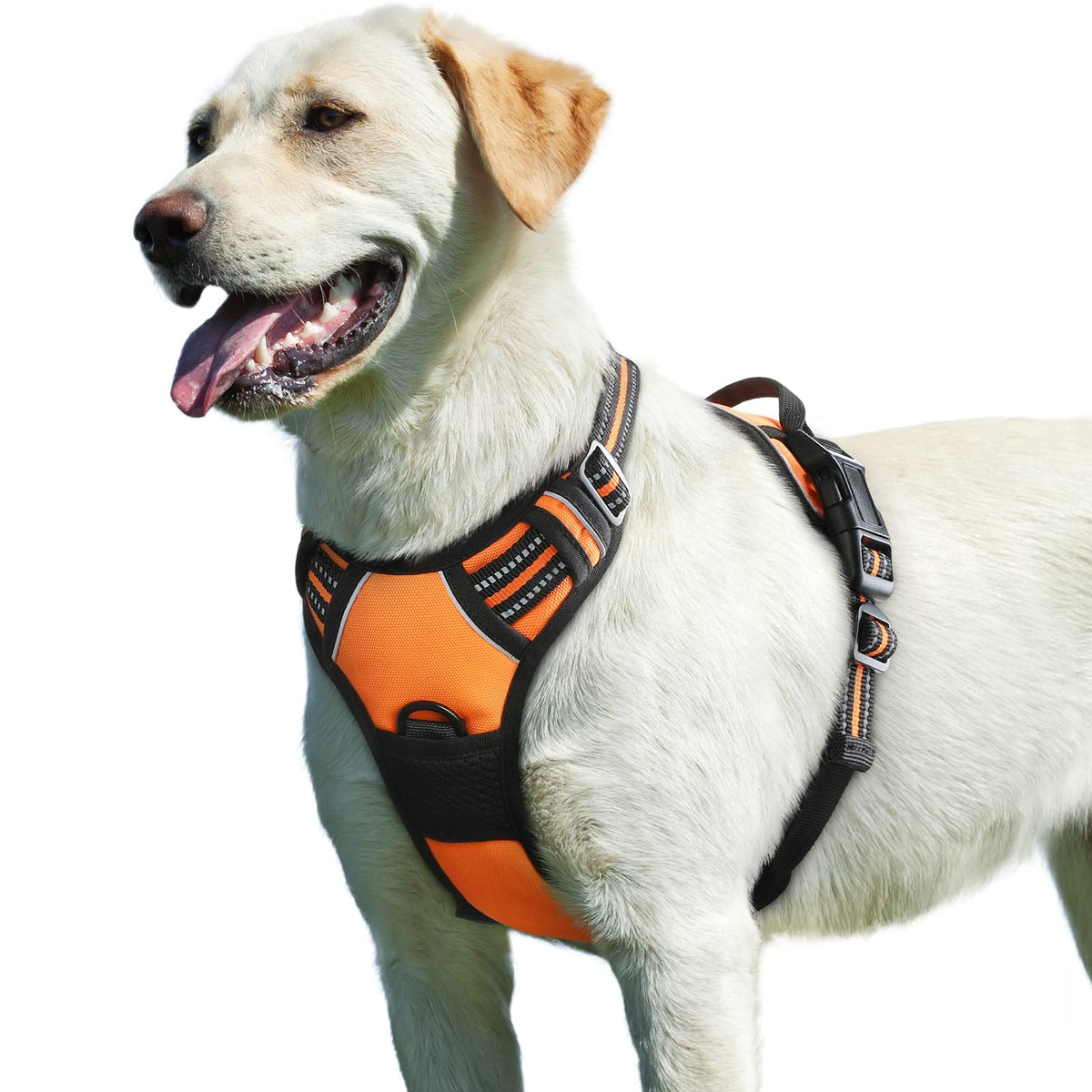 Eagloo Dog Harness For Large Dogs, No Pull Service Vest With Reflective Strips And Control Handle, Adjustable And Comfortable For Easy Walking, No Choke Pet Harness With 2 Metal Rings, Orange, L