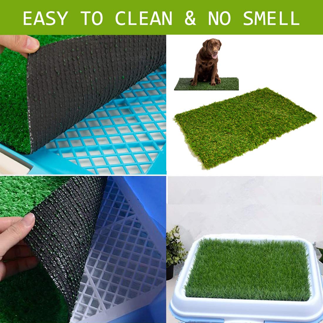 Hamiledyi Artificial Dog Grass Mat,Puppy Pee Pad Turf Rug Pet Indoor Replacement Potty Training With Drainage Holes For Dog Patio Lawn Decoration, 23.6”X 11.8”, 3Pcs
