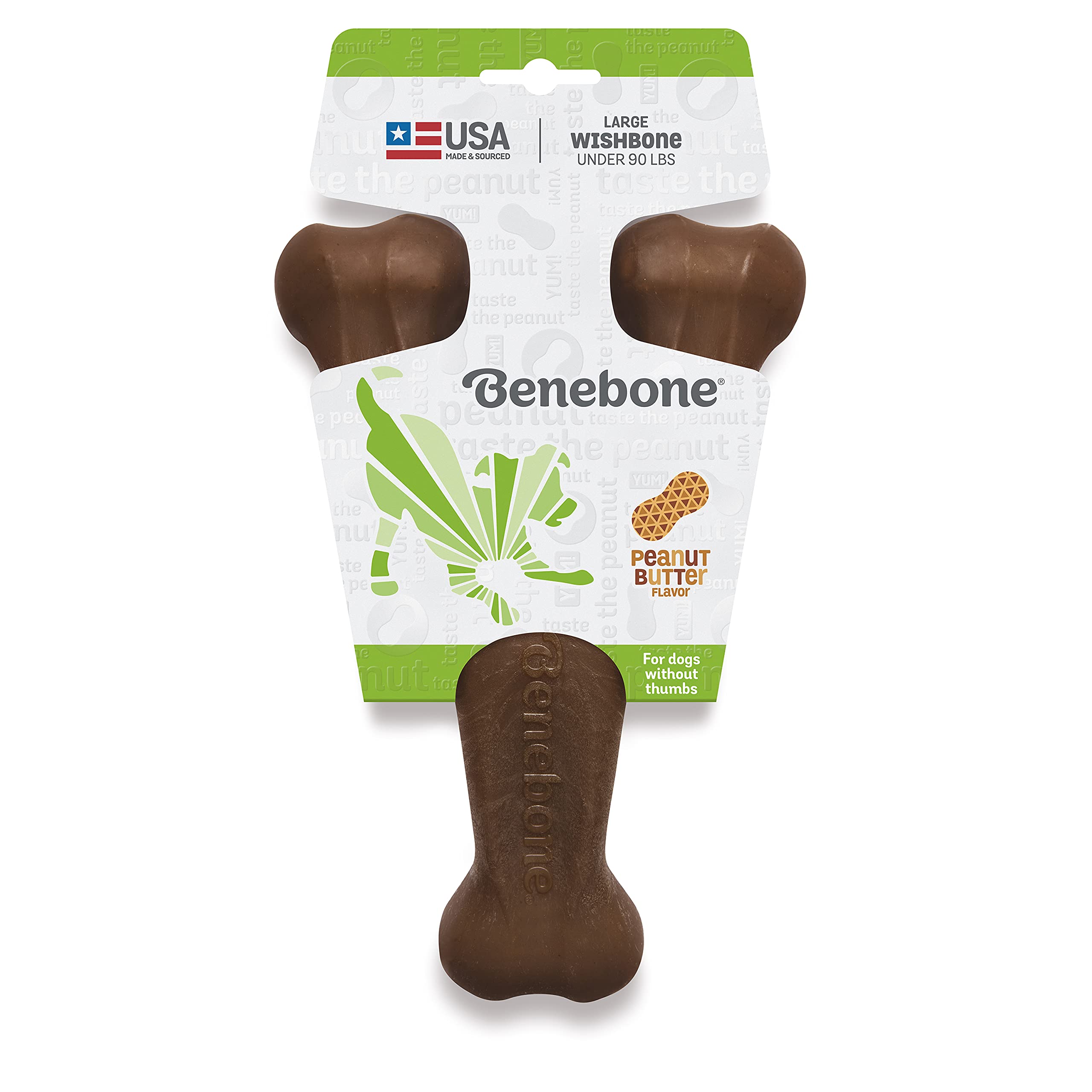 Benebone Wishbone Durable Dog Chew Toy For Aggressive Chewers, Real Peanut, Made In Usa, Large