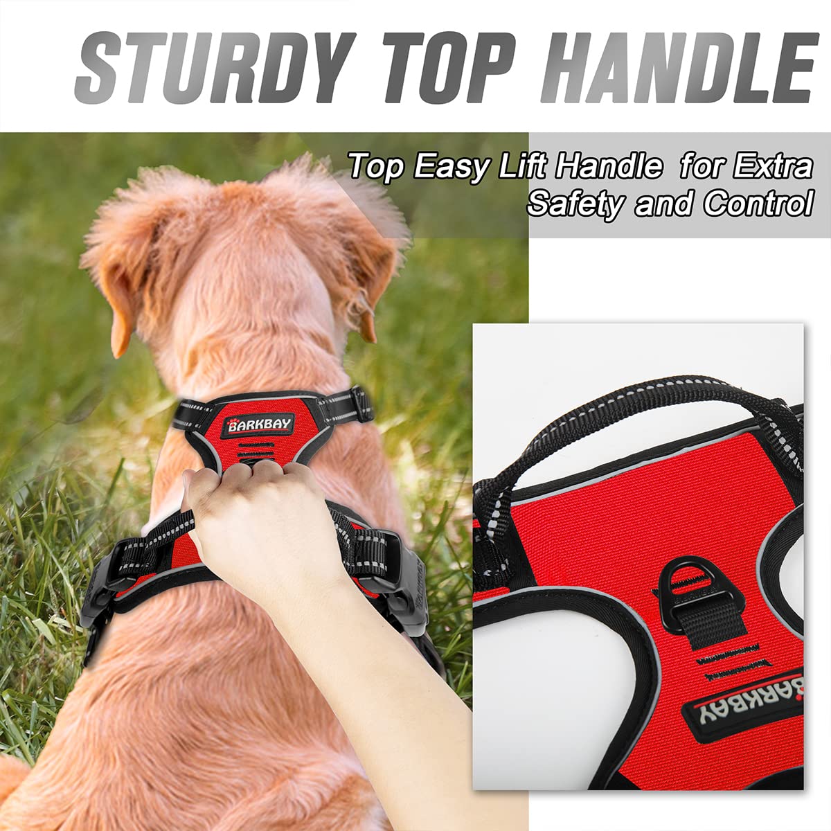 Barkbay No Pull Dog Harness Front Clip Heavy Duty Reflective Easy Control Handle For Large Dog Walking(Red,M)