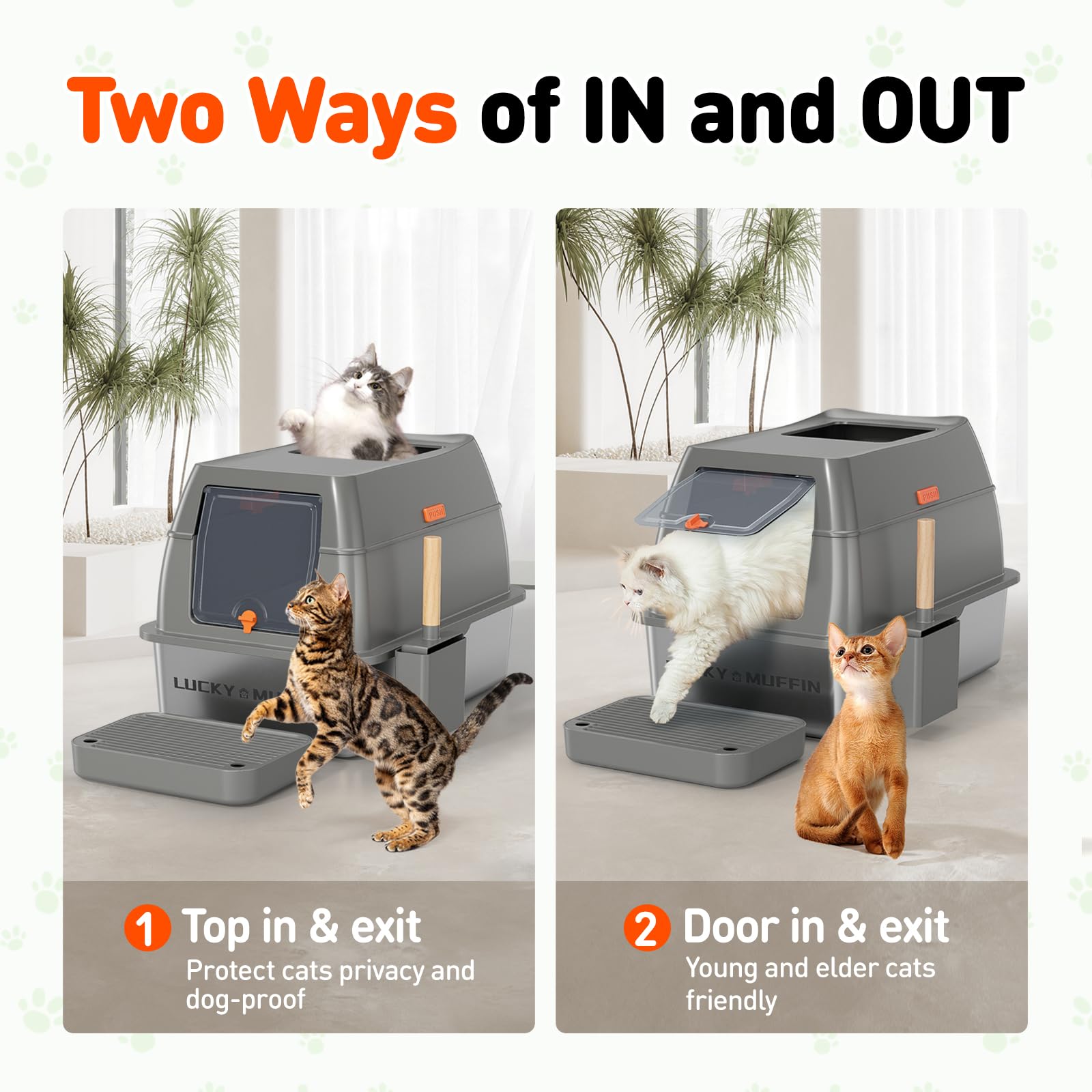 3 In 1 Premium Stainless Steel Cat Litter Box With Removable Lid, Enclosed Xl Extra Large High-Sided Metal Box For Big Kitty Wit