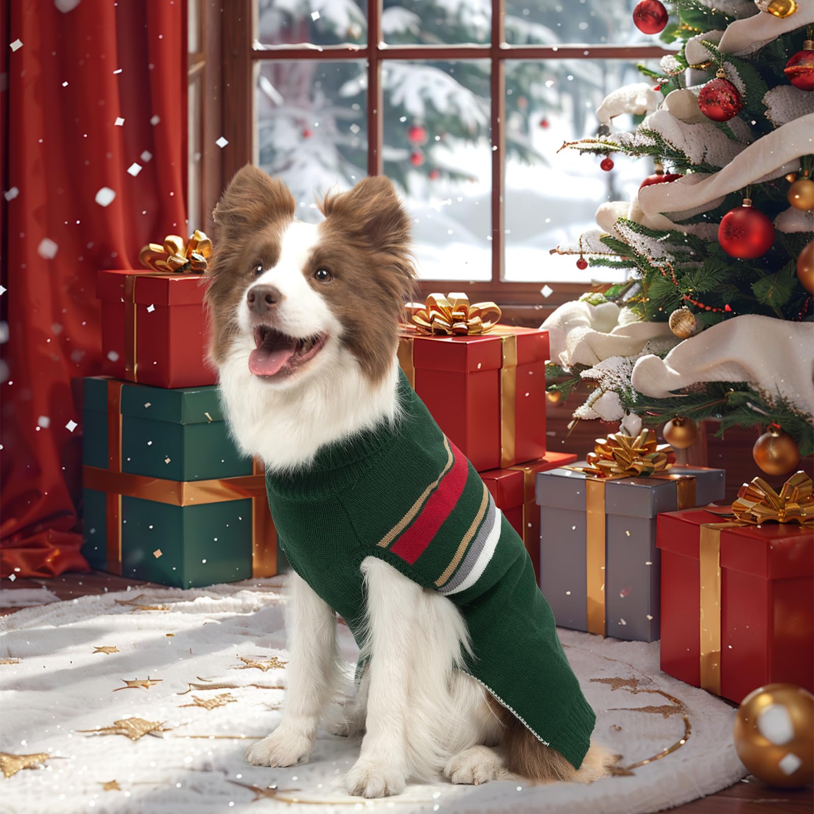 PAWCHIE Dog Sweater for Large Size Girls Boys, Warm Coat Turtleneck Thick Clothes With Leash Hole, Stretchy Knitted Outfit for S