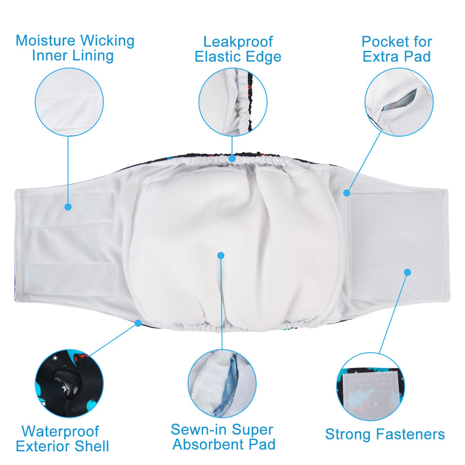 Cutebone Dog Diapers Male Washable Belly Band For Male Dogs Wraps 3Pcs A Pack Dm41L