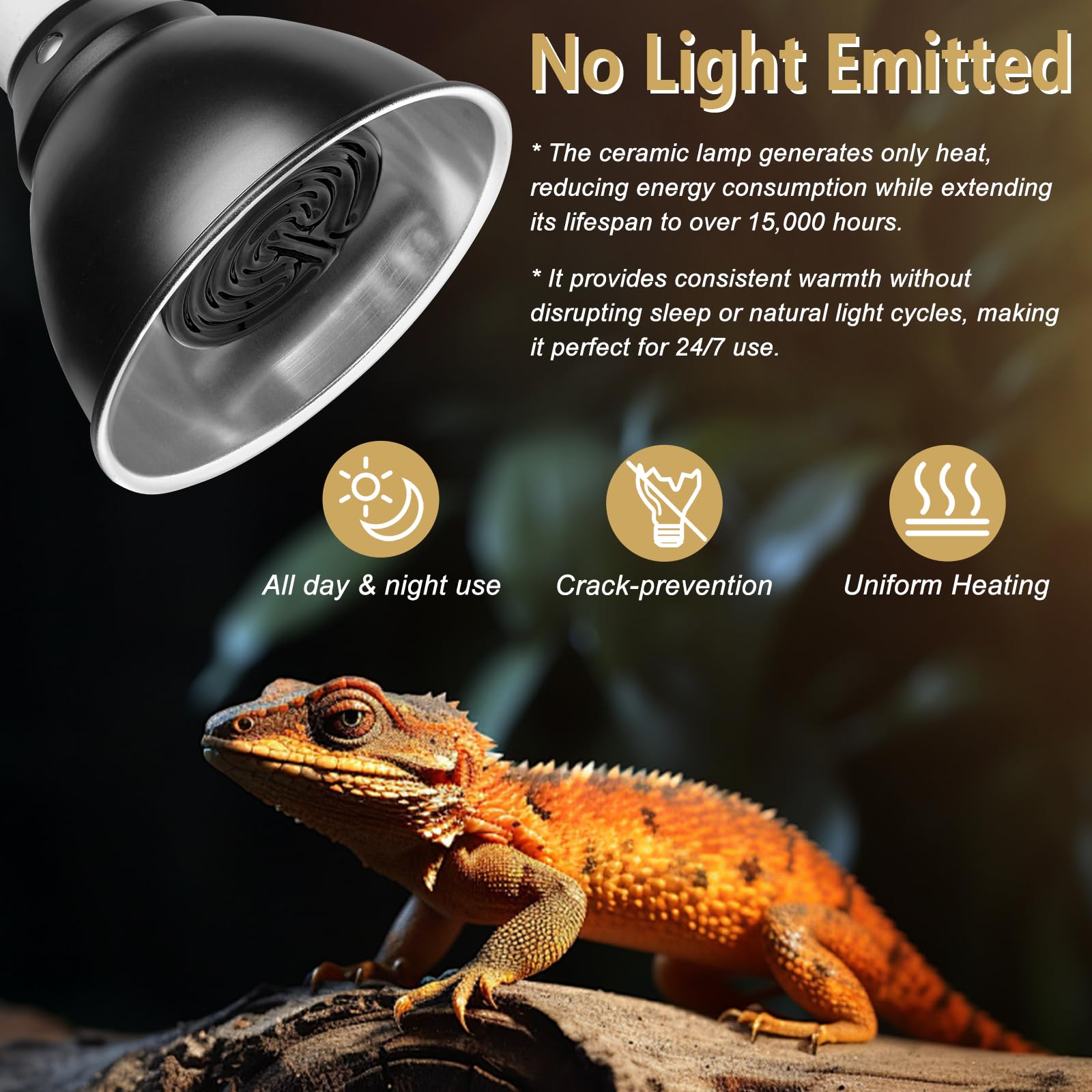 Boeespat Energy Efficient 75W Reptile Heat Bulbs, Pack Of 3 Ceramic Heat Emitters For Geckos, Turtle, Snake, Bearded Dragon, Liz