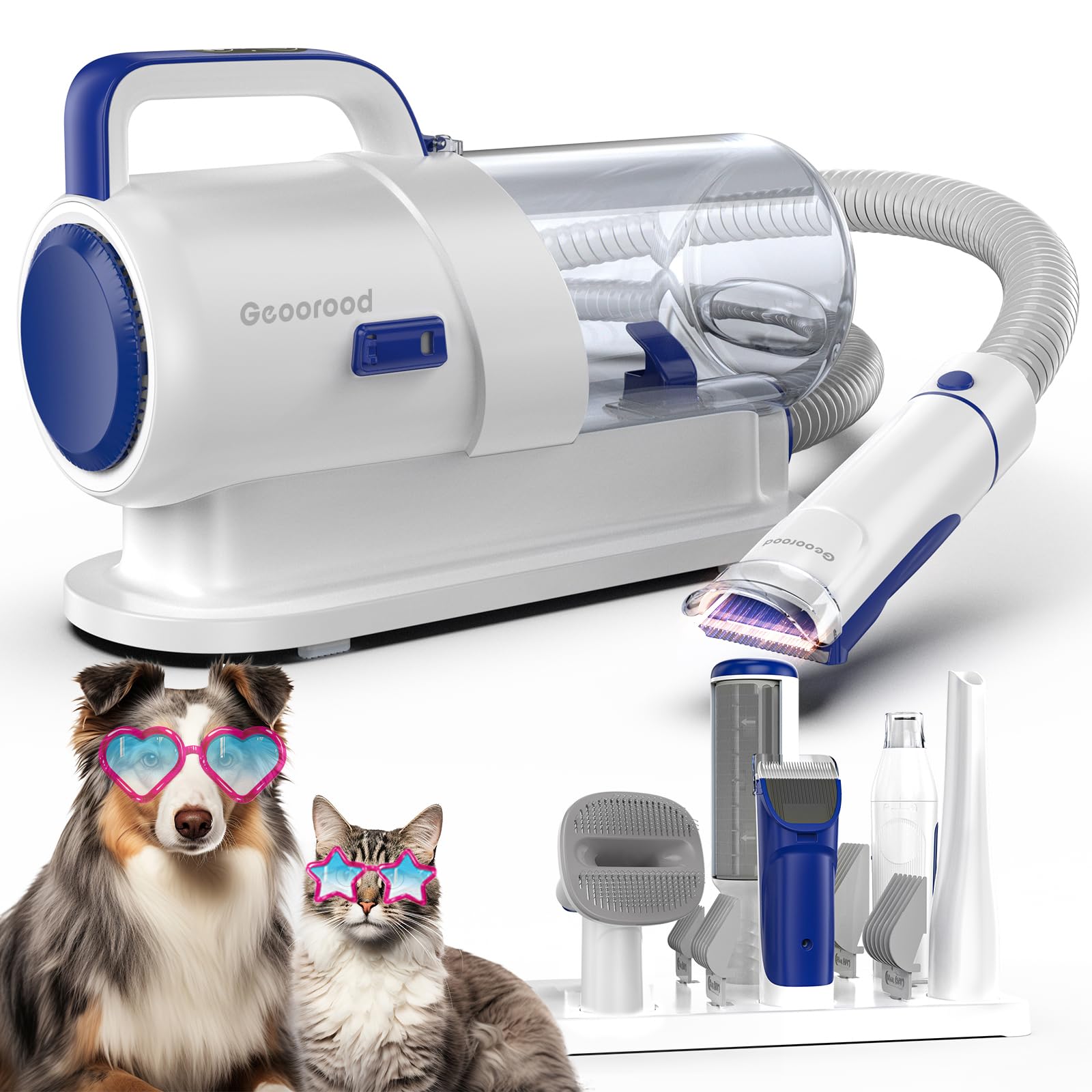 Geoorood Dog Grooming Vacuum Kit, 5 In 1 Pet Hair Grooming Tools 13000Pa 2.2L Dust Cup With Clippers For Dogs Cats Shedding Brus