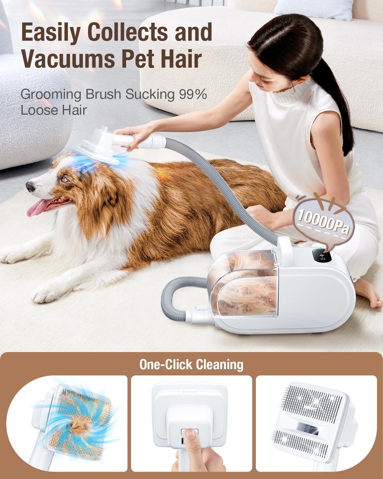 OPOWO Dog Grooming Vacuum, 2.7L Dog Hair Vacuum with Clipper Nail Grinder Paw Trimmer, 3 Suction Modes, Low Noise Groomer with 7