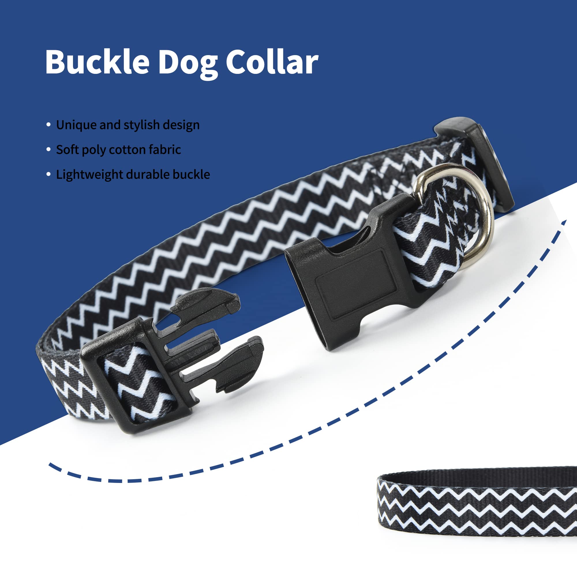 Mile High Life Dog Collar | Cute Puppy Collars | Lightweight Girl Dog Collar | Soft Boy Dog Collars | W Paws Bones Mustache Pattern (Gray, Small)