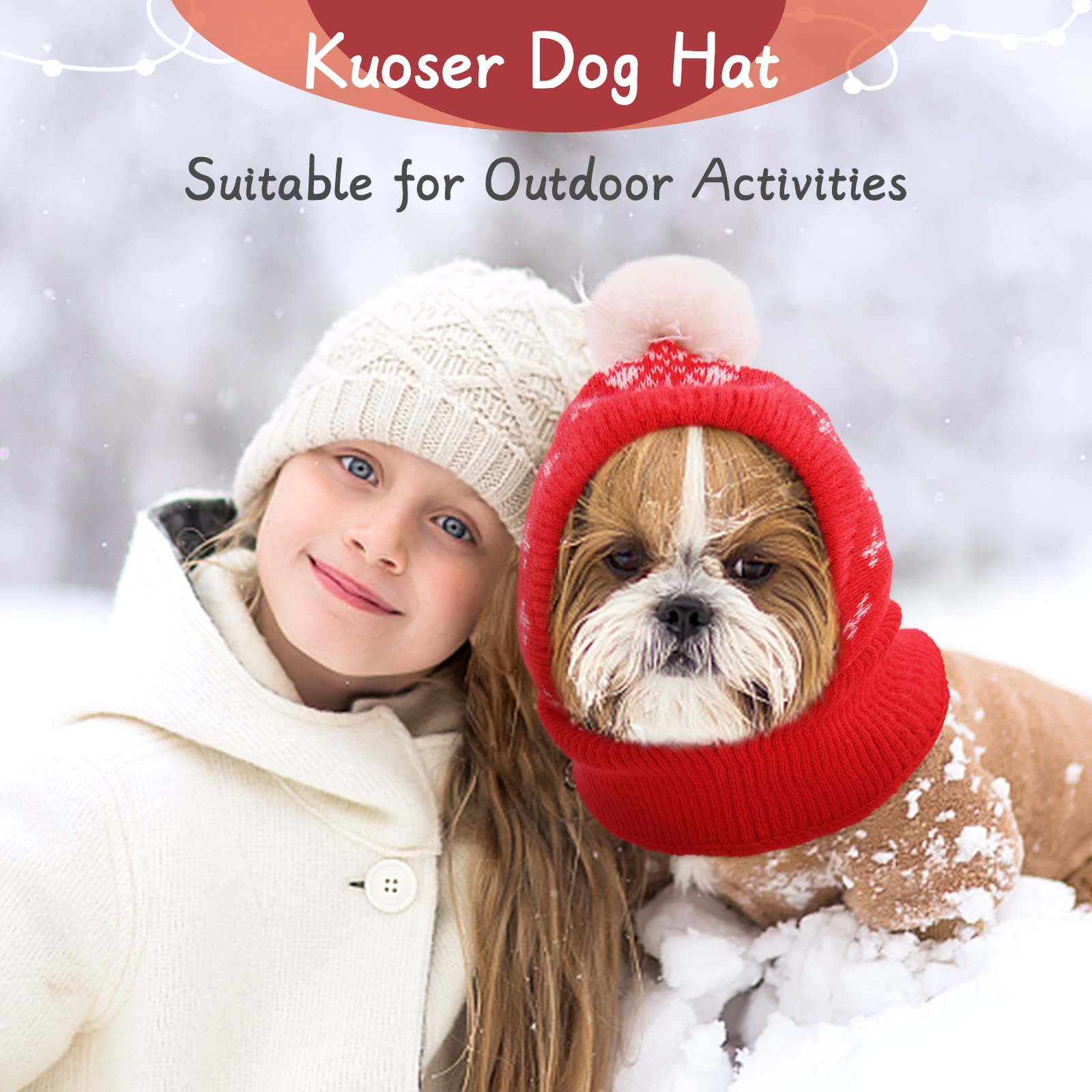 Kuoser Dog Winter Hat, Dog Knitted Hat Pet Christmas Winter Warm Caps Cute Accessories Neck Ear Warmer Hood Warm Scarf Party Dec