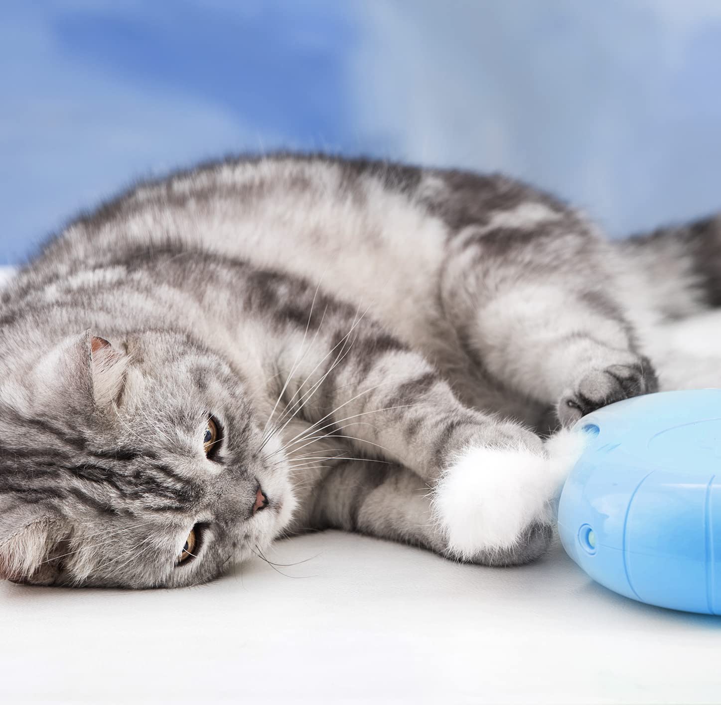 Migipaws Cat Toys,Interactive Fluffy Ball,Squeak Hide and Seek in a Mice Hole,Smart Kitten Teaser,Automatic Timer On Off, Plush