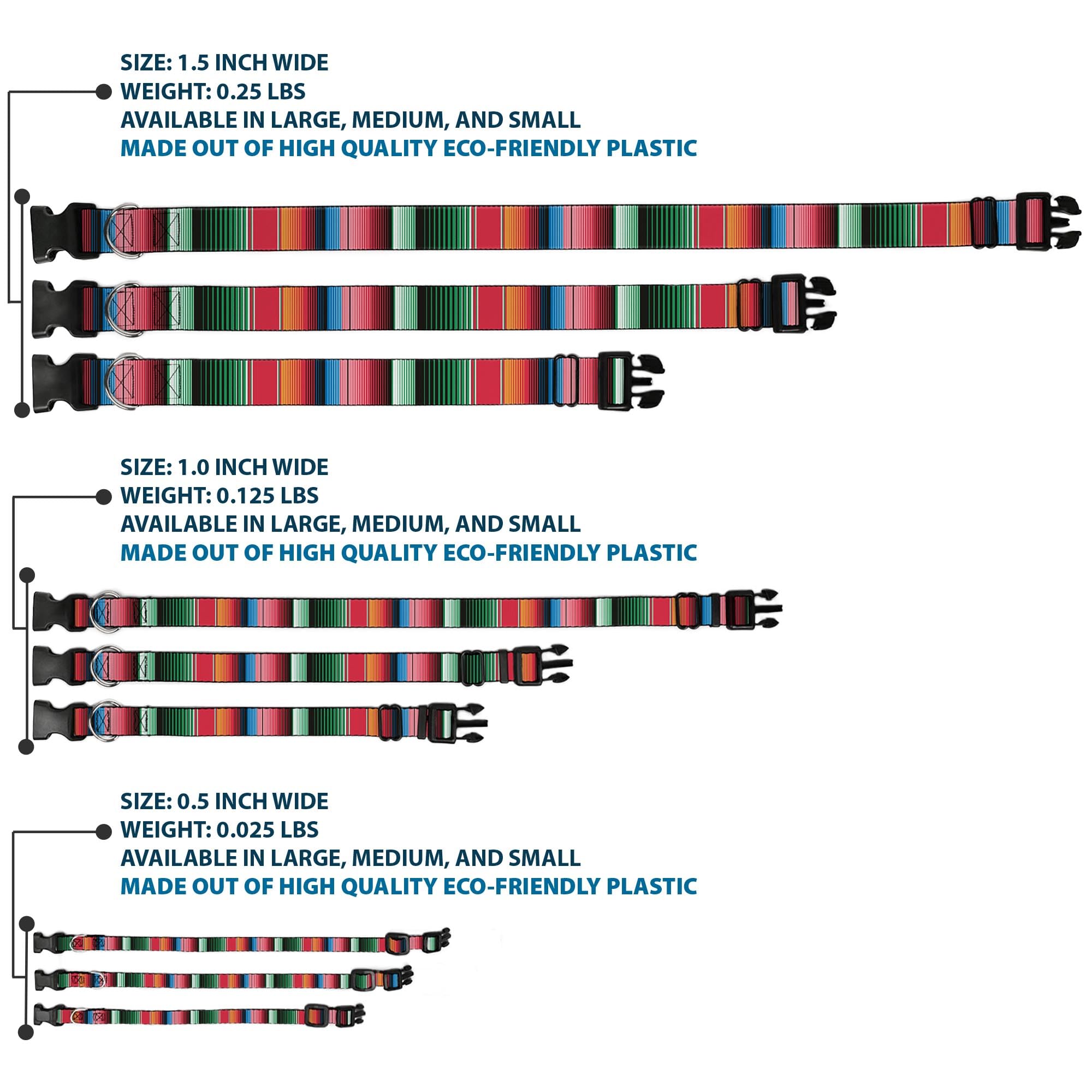 Buckle-Down Plastic Clip Collar - Zarape5 Vertical Multi Color Stripe - 1' Wide - Fits 9-15' Neck - Small