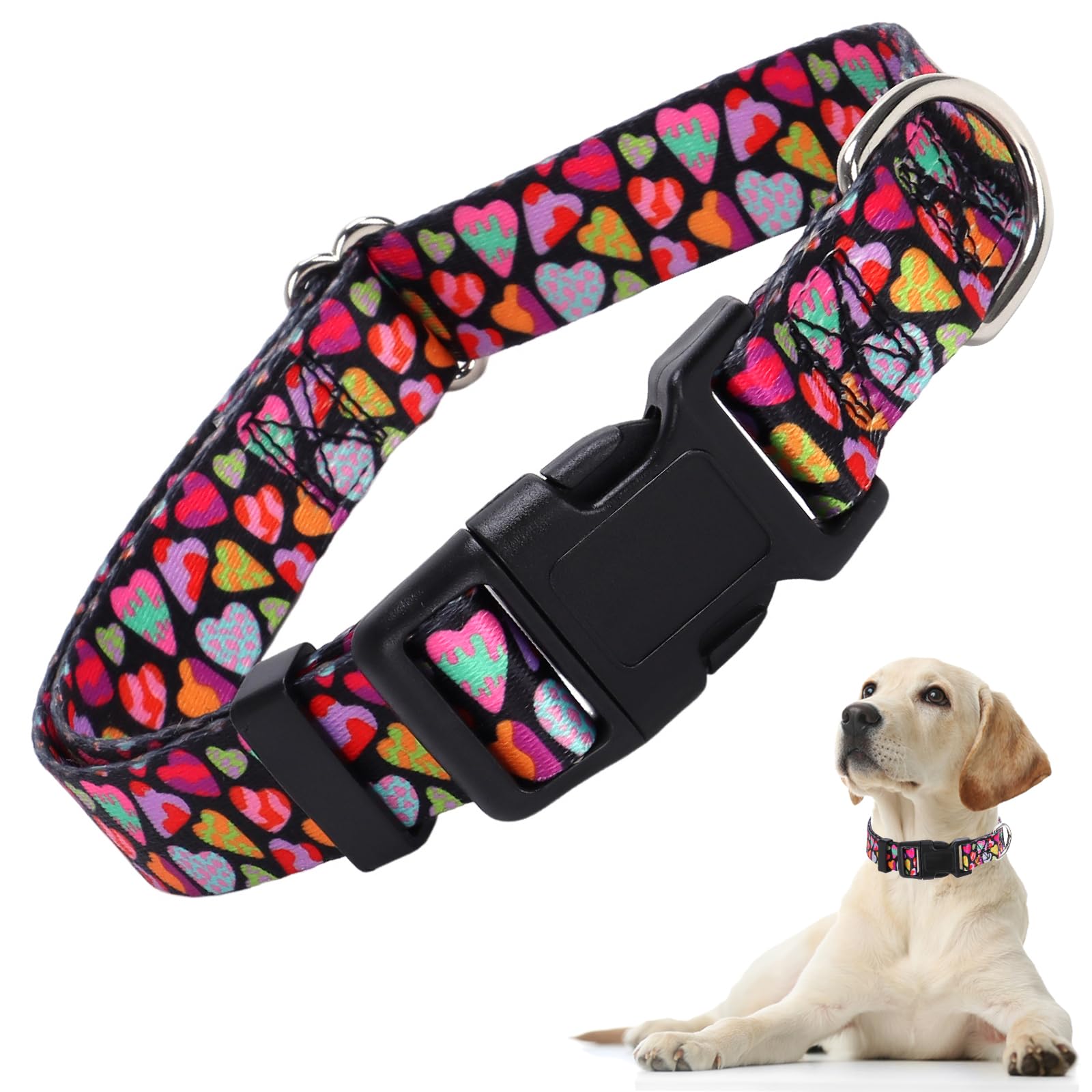 Dog Collar For Small Dogs With Love Hearts, Pink Girl Boy Dog Collar Adjustable Comfy Wedding Dog Collar With Safety Buckle For 