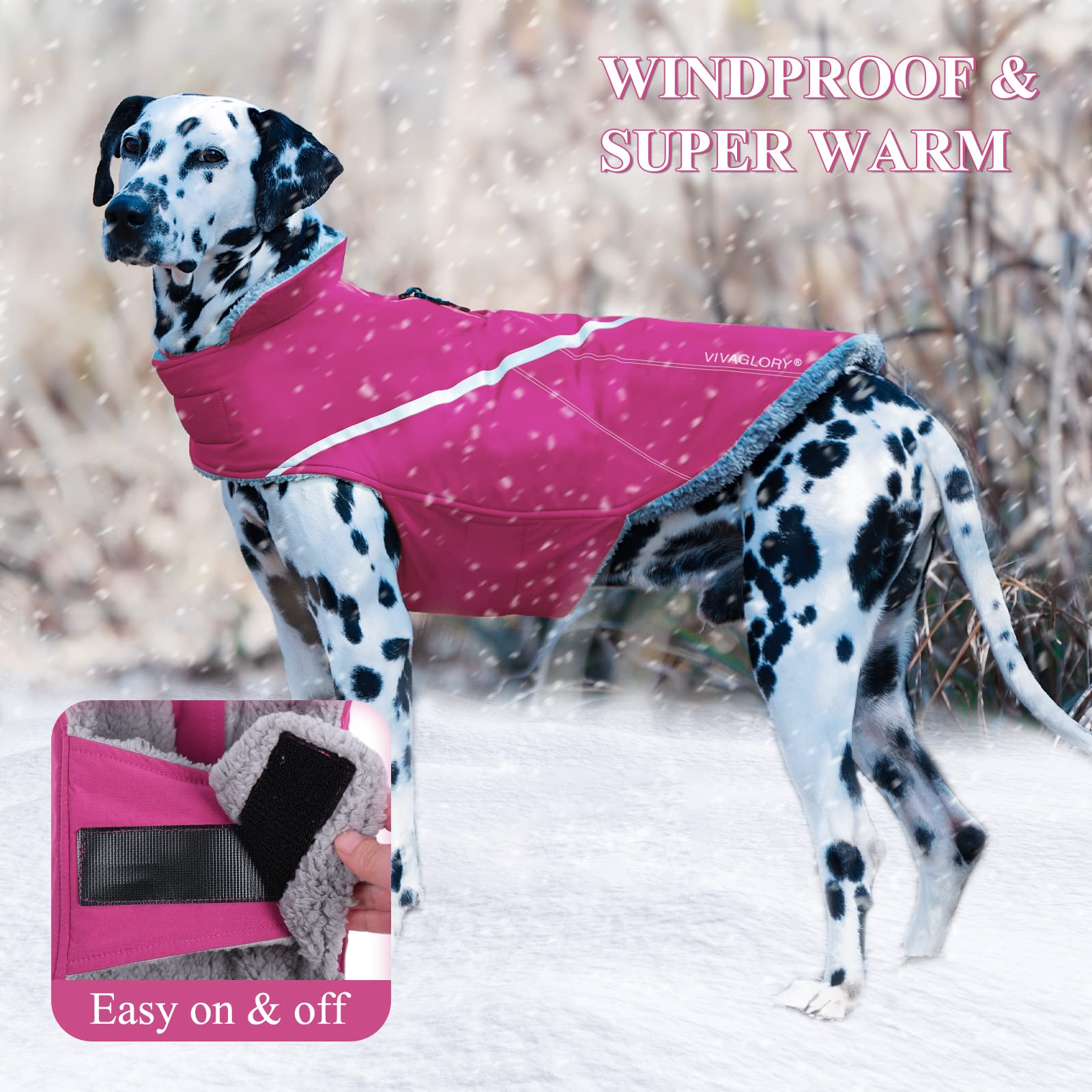 VIVAGLORY Winter Jacket for Dogs, Warm Dog Cold Weather Coats Lightweight Fleece Lining, Dog Coats with Adjustable Chest, Dog Fl