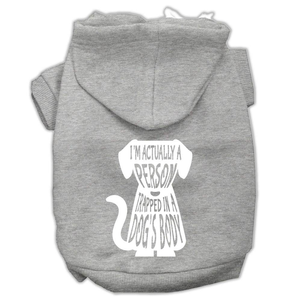 Pet Dog & Cat Hoodie Screen Printed, I'm Actually A Person Trapped in A Dog's Body Gray LG (10-14 lbs.)